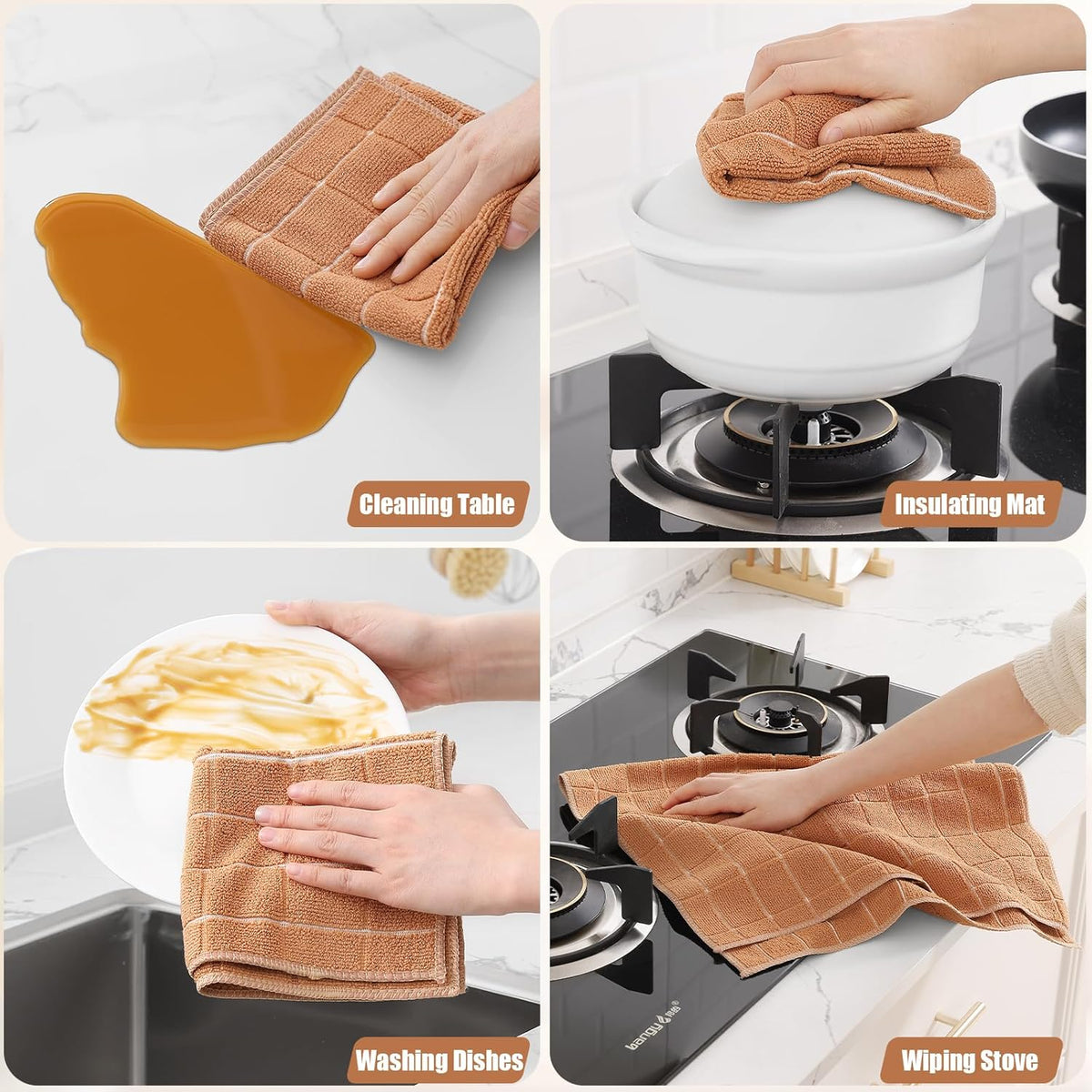 Homaxy Microfiber Kitchen Towels and Dishcloths Set, 12 Pack Soft and Absorbent Dish Hand Towels
