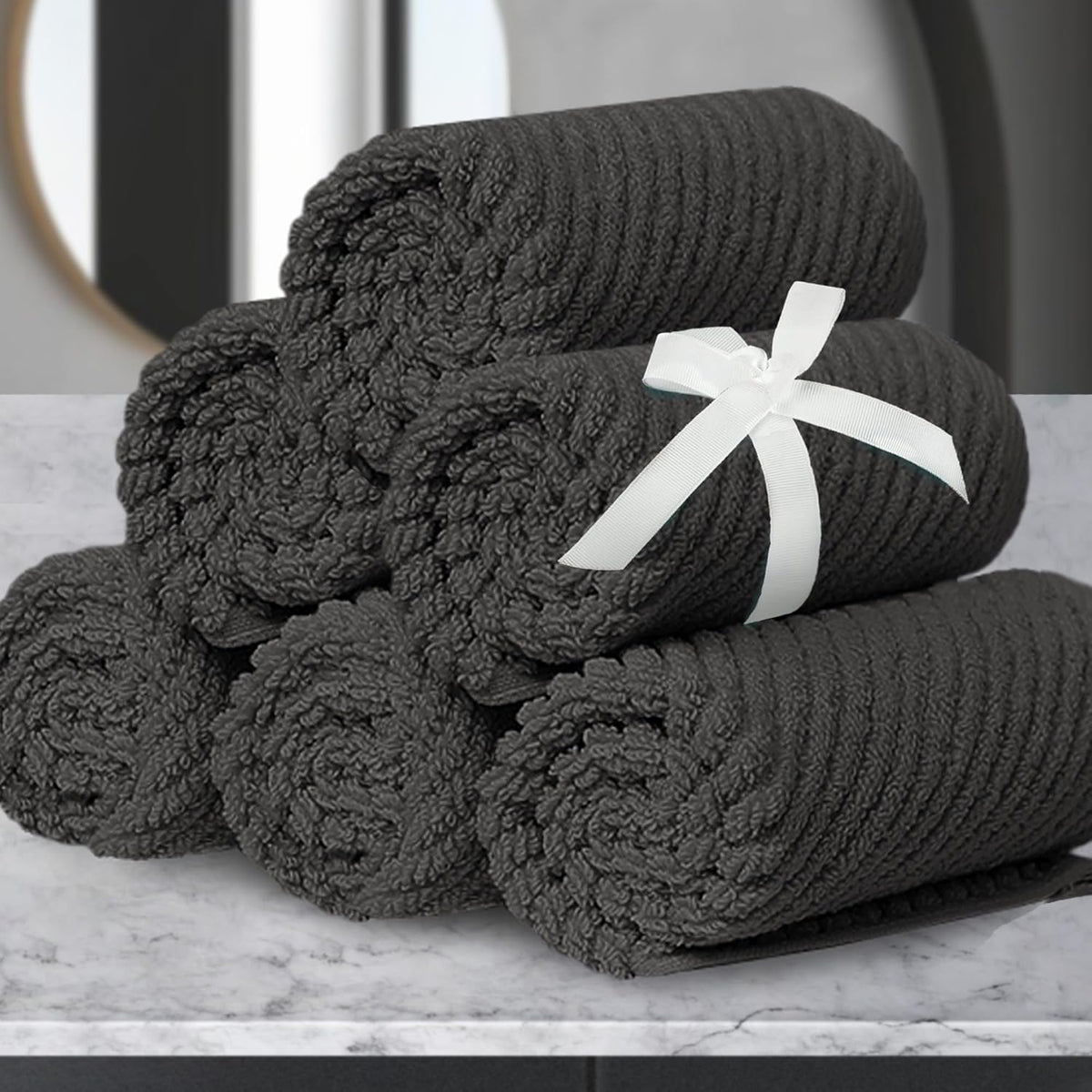 VOOVA & MOVAS Grey Washcloths (6PC, 13"x13") - 100% Cotton | Thick | Quick Dry | Light Weight, 6