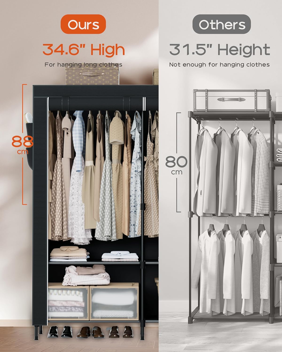 Portable Closet, 54.3 Inch Large Capacity Wardrobe Closet with Cover, Clothes Storage Organizer