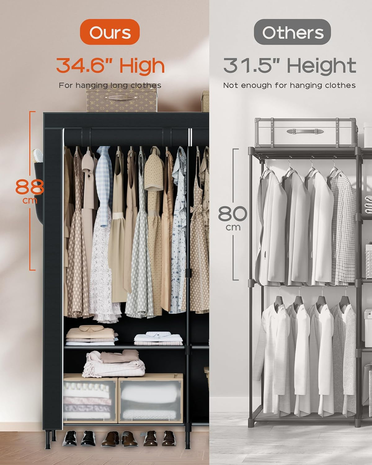 Portable Closet, 54.3 Inch Large Capacity Wardrobe Closet with Cover, Clothes Storage Organizer