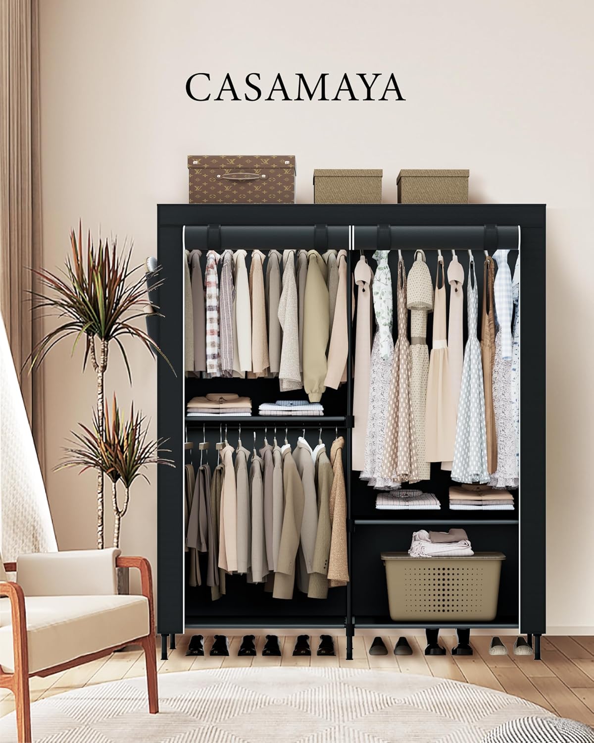 Clothes Rack, Portable Closet, 54.7 Inch Large Capacity Wardrobe Closet with Cover, Clothes Storage