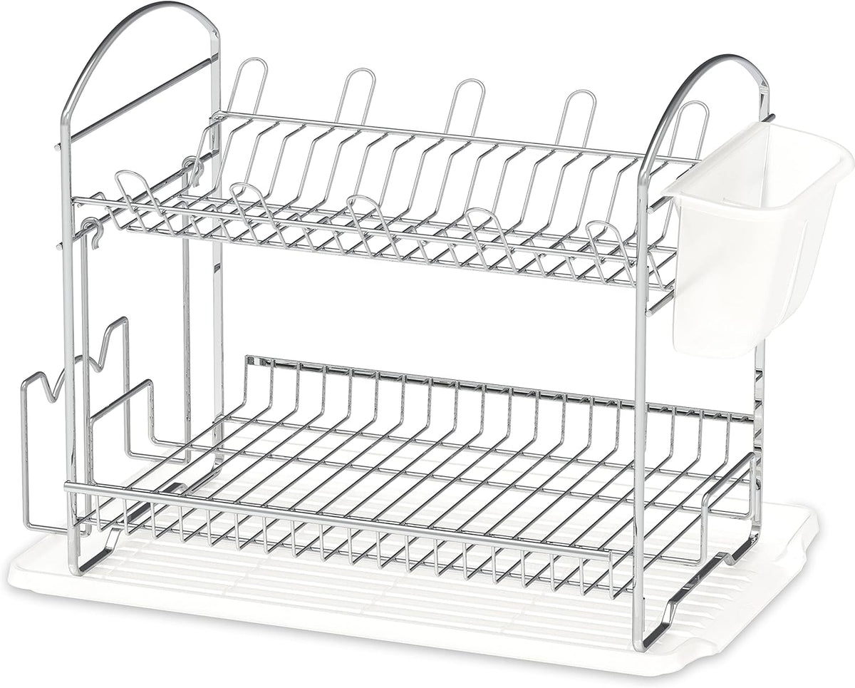 Simple Houseware 2-Tier Stainless Steel Dish Rack with Drainboard, Chrome for Kitchen