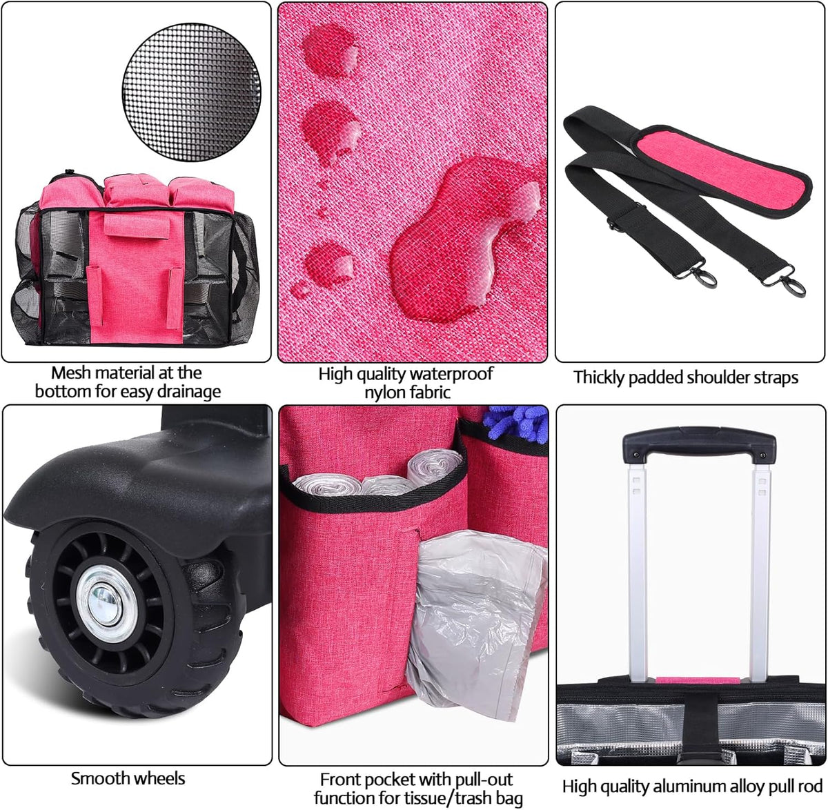Extra Large Rolling Cleaning Caddy Bag with Detachable, Foldable Trolley Portable Cleaning Cart for