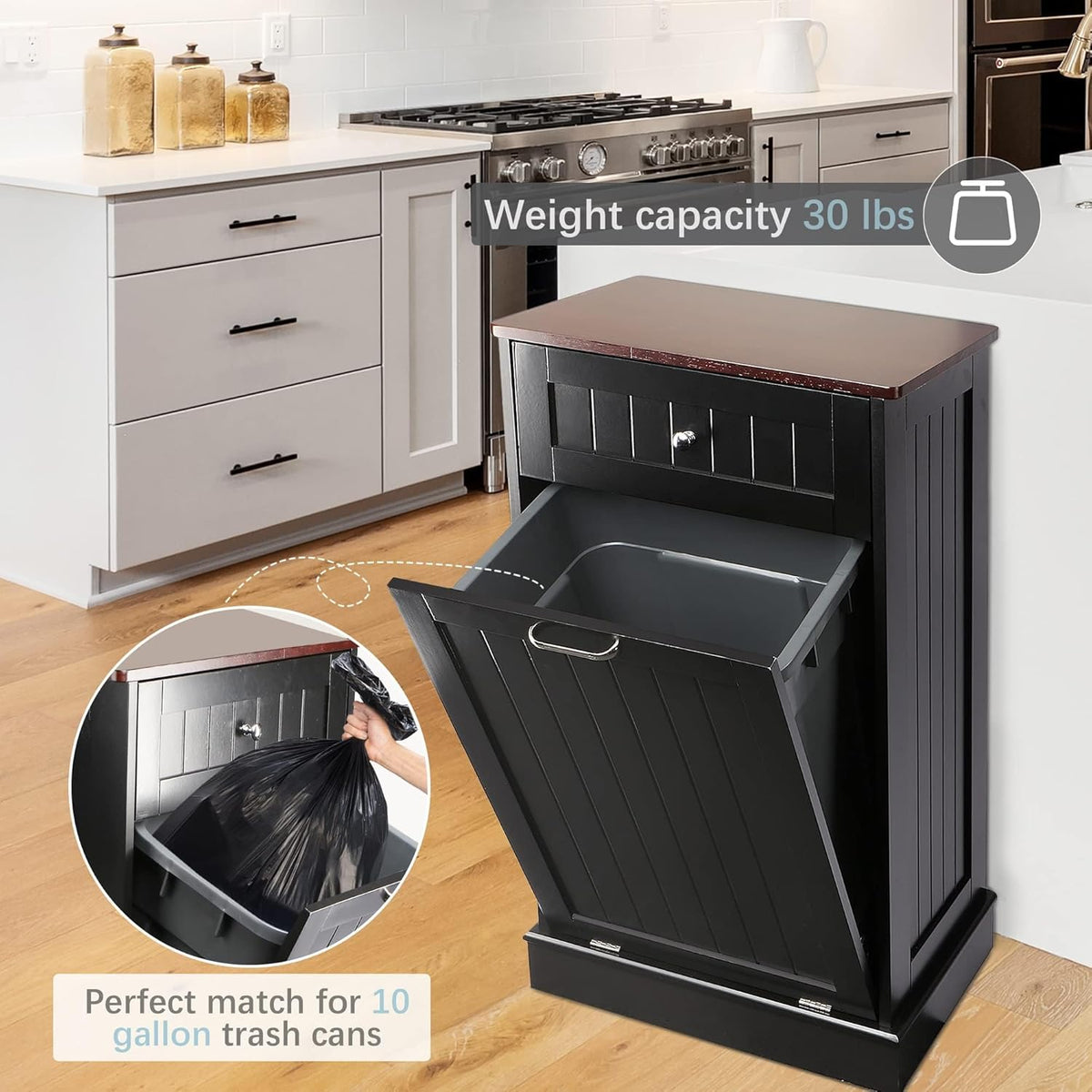 Betterhood Tilt Out Trash Cabinet 10 Gallon Wooden Free Standing Laundry Sorter Cabinet,Recycling
