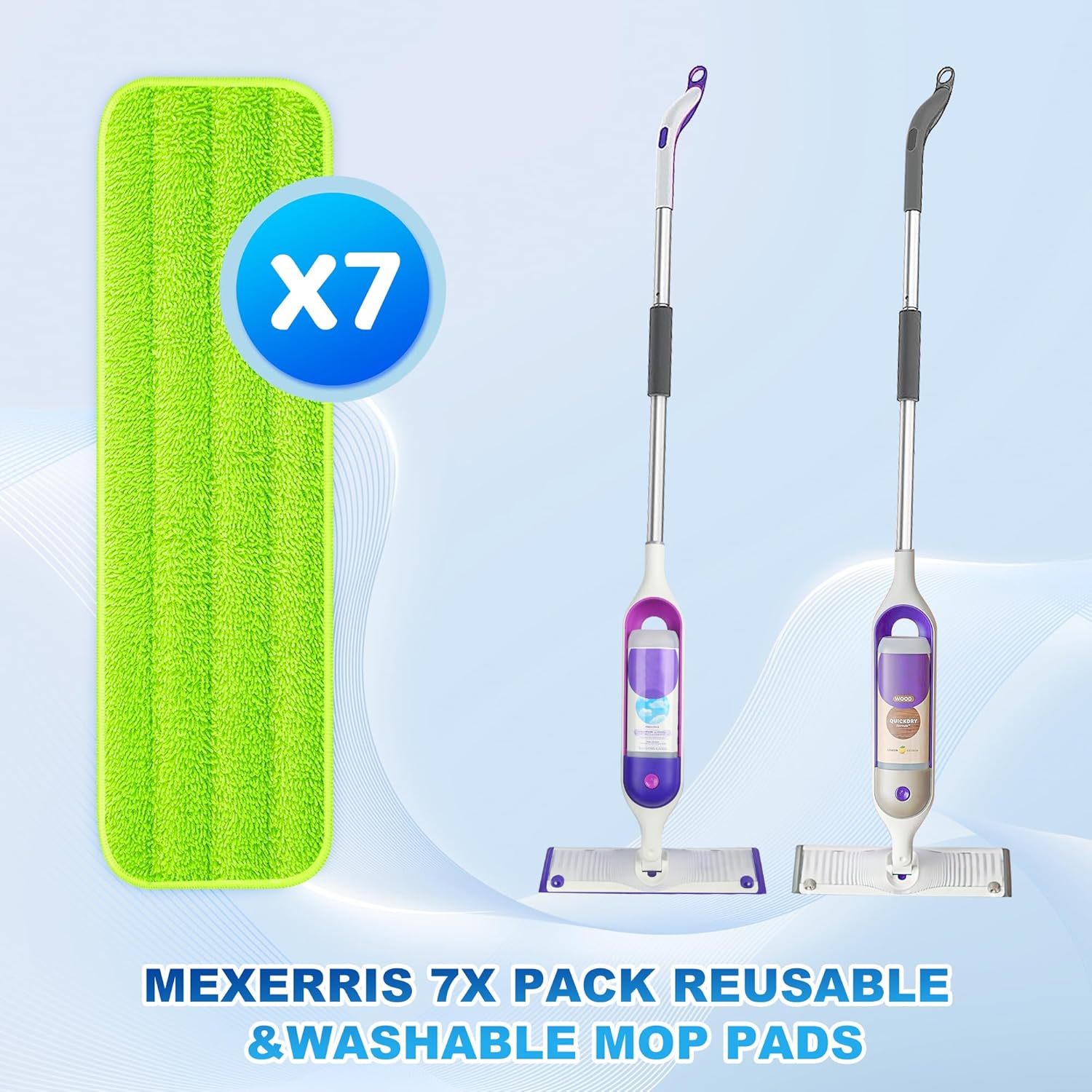 7 Count Reusable Microfiber Mop Pads for Swiffer PowerMop- MEXERRIS PowerMop Refills Hard Wood