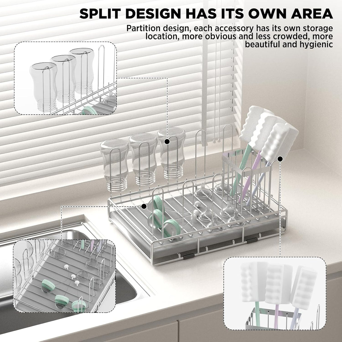 Baby Bottle Drying Rack Organizer Stainless Steel Large Countertop Glass Water Bottle Dryer Holder