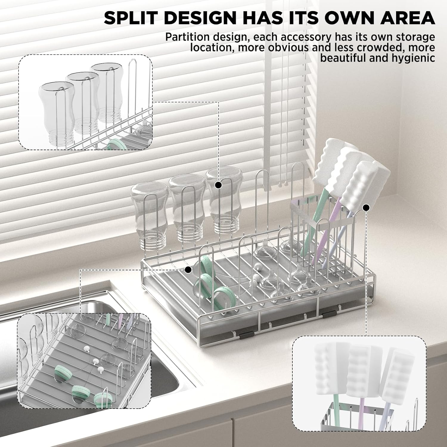 Baby Bottle Drying Rack Organizer Stainless Steel Large Countertop Glass Water Bottle Dryer Holder