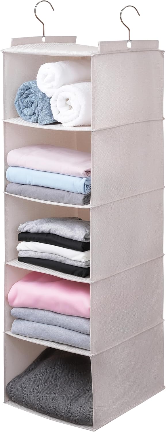 Large Hanging Sweater Organizer for Closet,Collapsible 6-Shelf Hanging Closet Shelves with Drawers