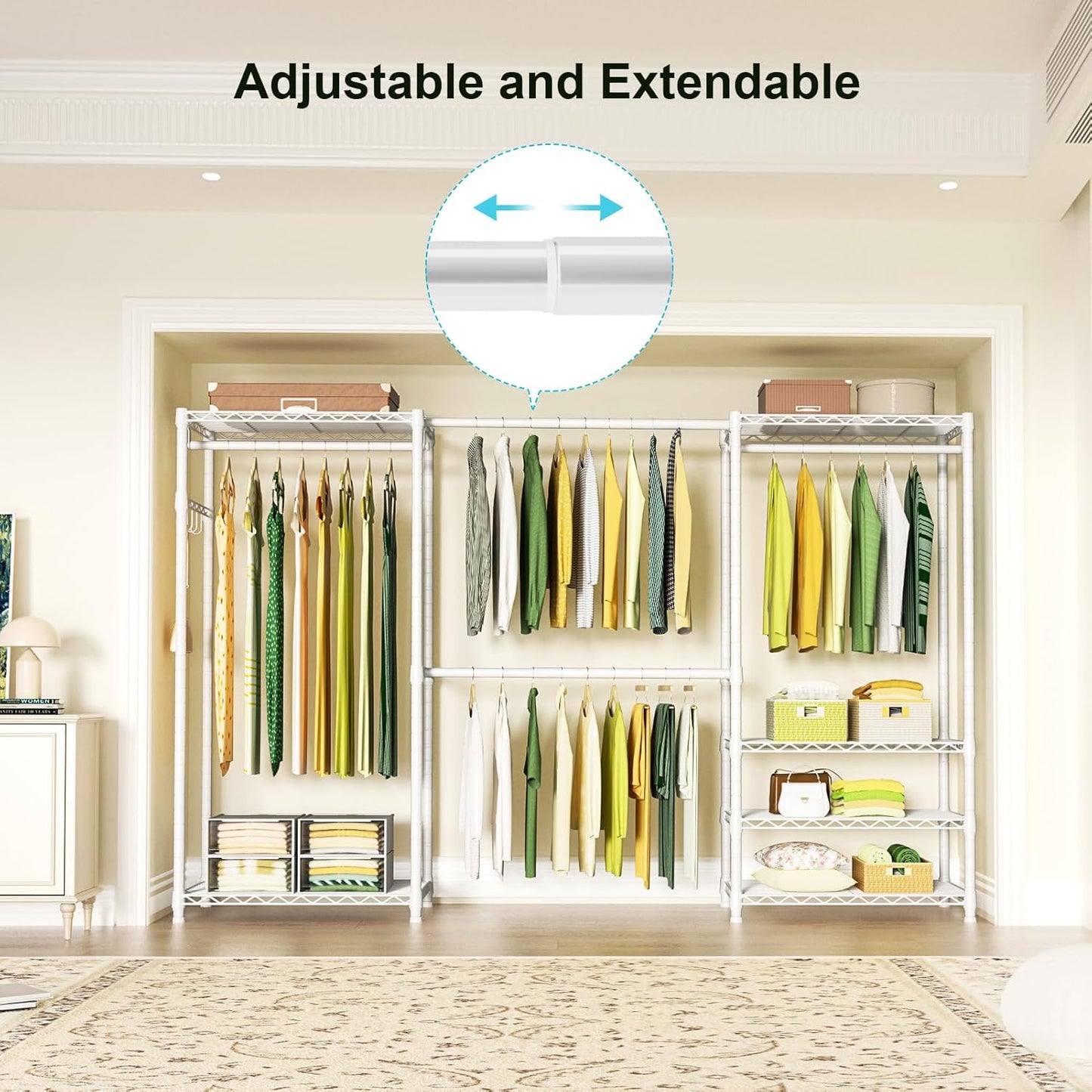 Ulif E1 Heavy Duty Closet Garment Rack, 6 Tiers Adjustable Metal Freestanding Expandable Clothing