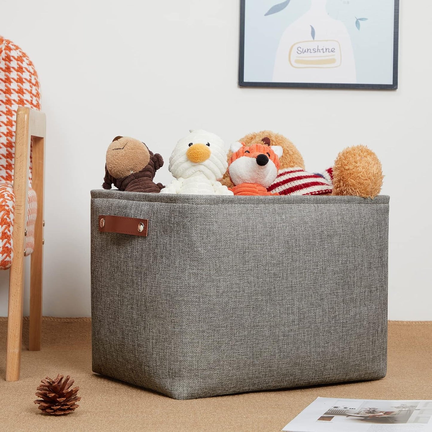 DULLEMELO Grey Storage Baskets for Organizing 2 Pack 16"x12"x12" Fabric Shelf Baskets for Gifts