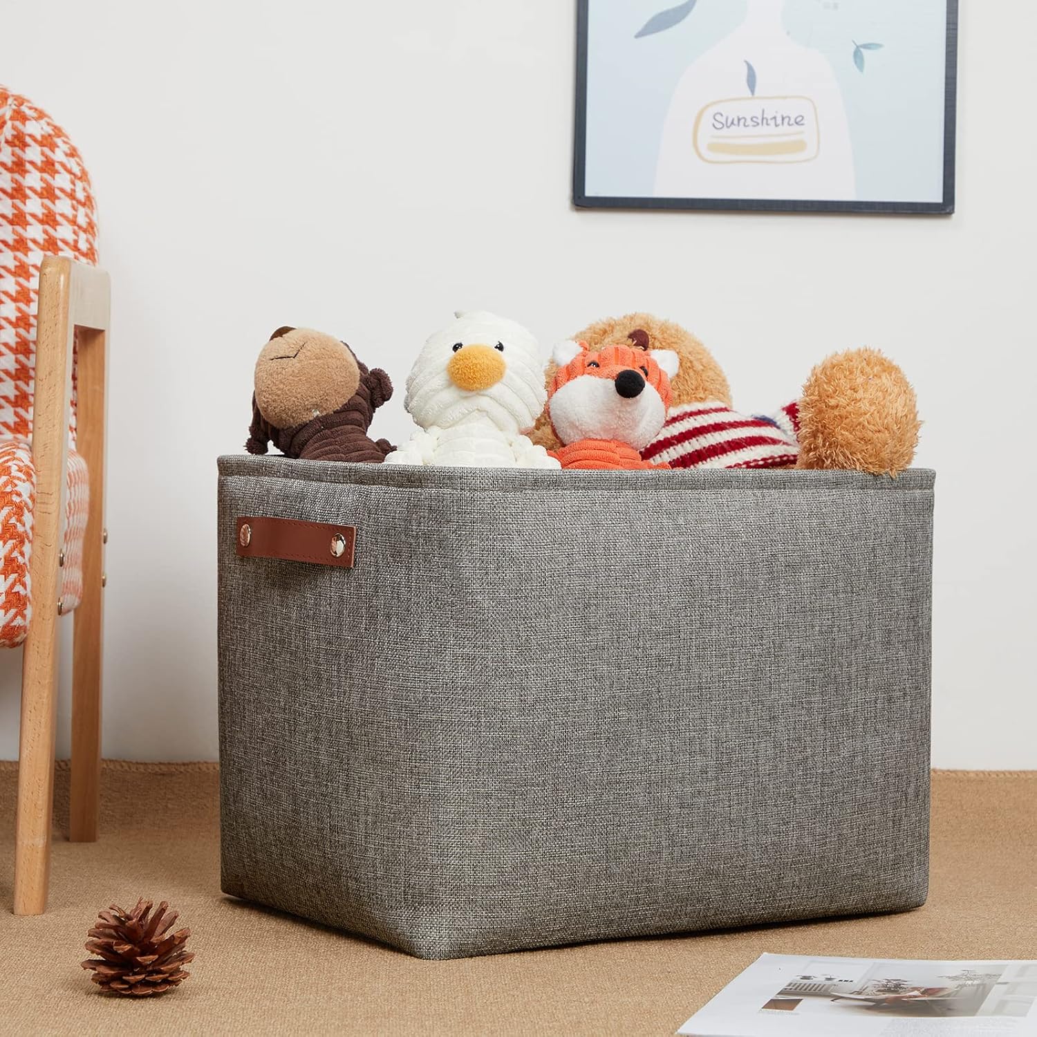 DULLEMELO Grey Storage Baskets for Organizing 2 Pack 16"x12"x12" Fabric Shelf Baskets for Gifts