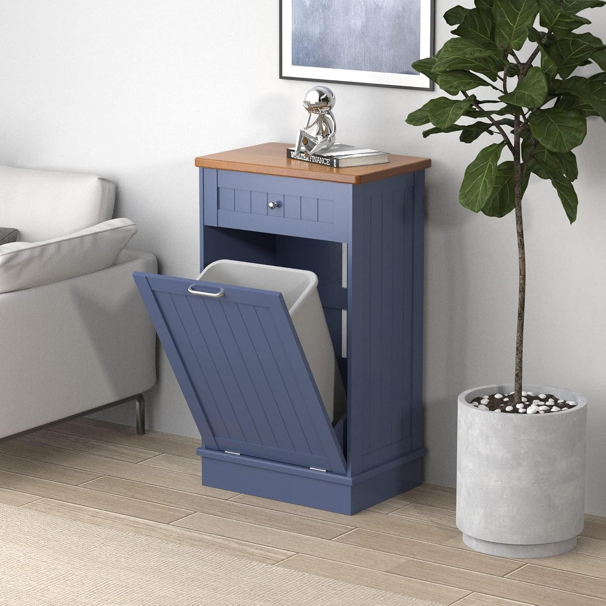 Betterhood Tilt Out Trash Cabinet 10 Gallon Wooden Free Standing Laundry Sorter Cabine,Recycling
