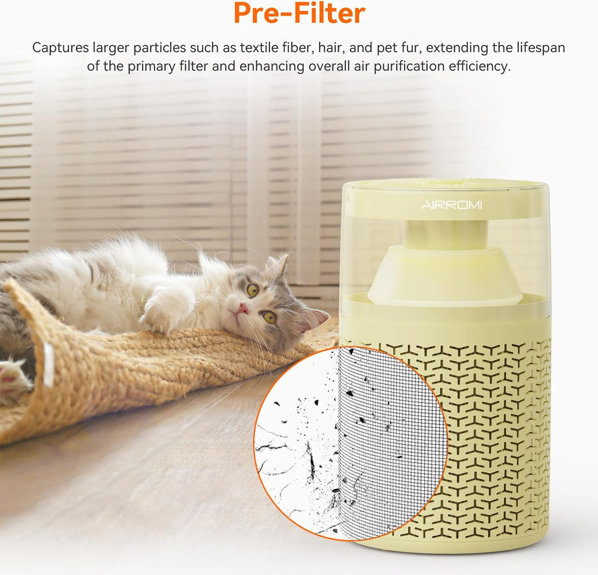 AIRROMI Pet Air Purifier for Home Bedroom Covers 658 Ft²,with Activated Carbon