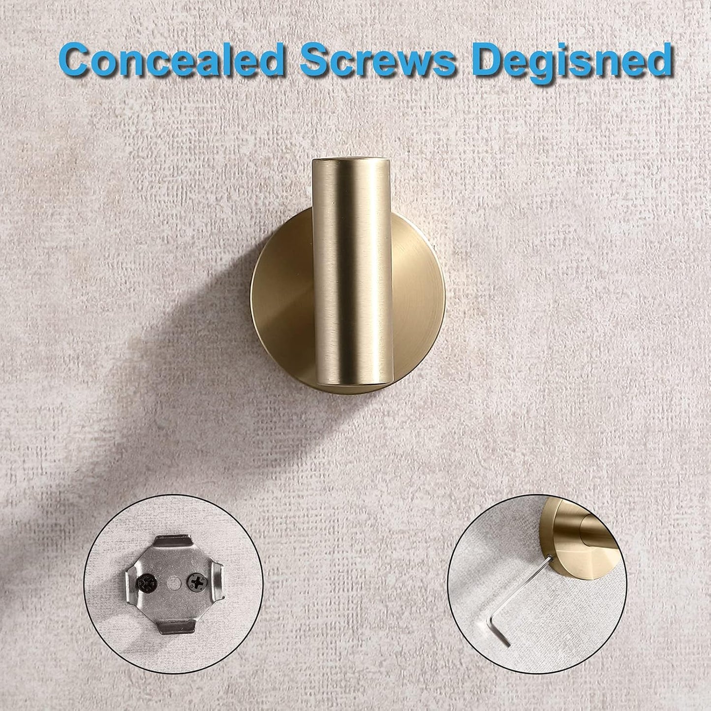 TASTOS Brushed Gold Bathroom Towel Coat Hook Stainless Steel, 2 Pack Robe Clothes Cabinet Closet