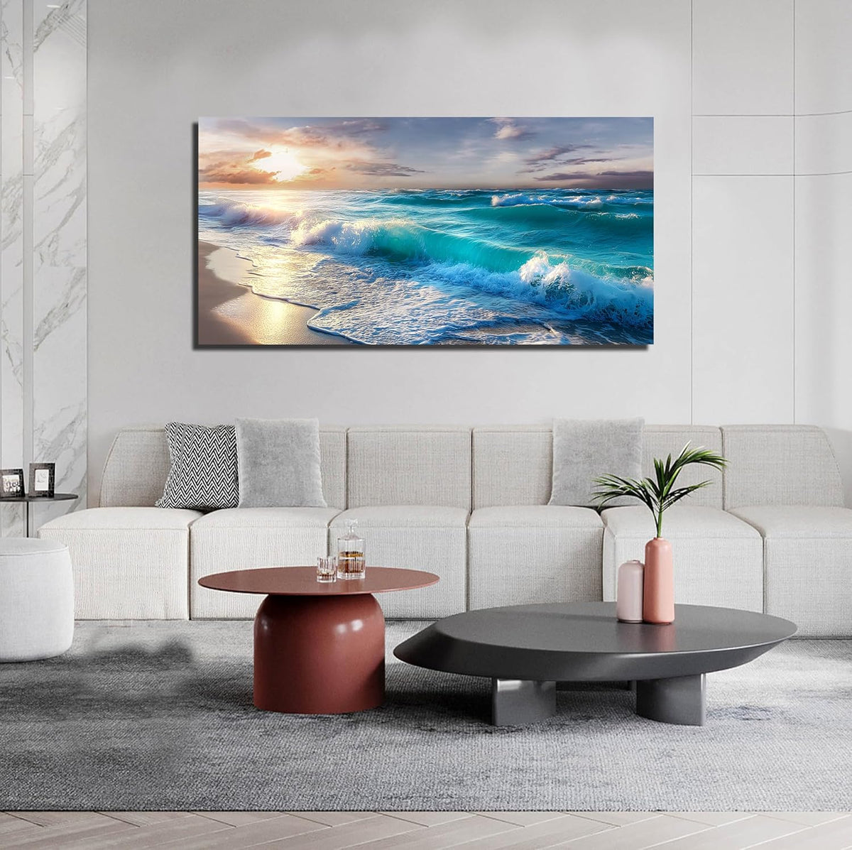 GUGIKA Ocean Wall Art for Living Room, Blue Wave and Large Coastal Beach Canvas Wall-Decor for