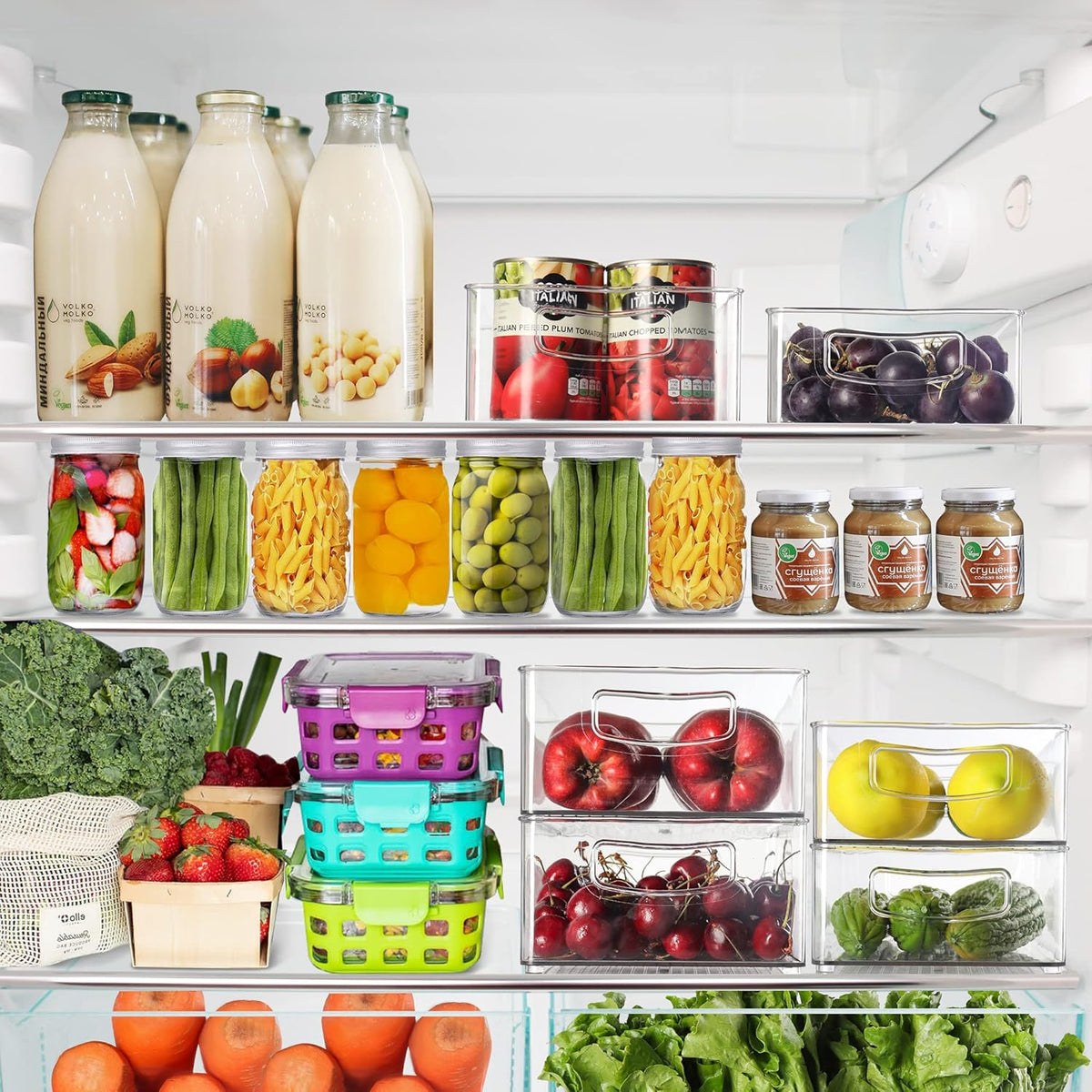 Set of 8 Clear Fridge Organizer Bins, Stackable Refrigerator Organizers and Storage for Fridge