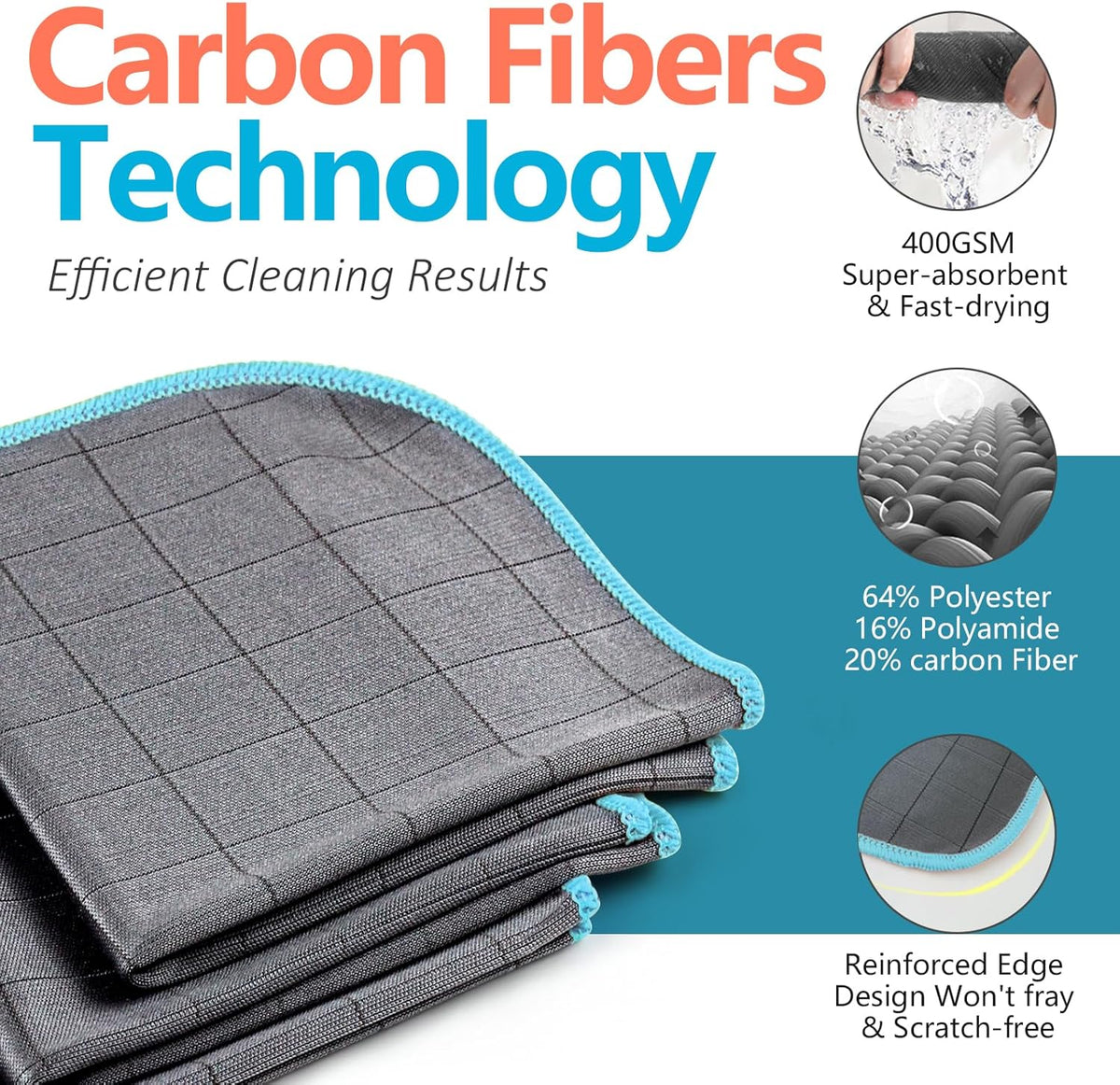 Airlab Carbon Microfiber Towels for Car Glass Window Polishing Cleaning Cloth Auto Detailing Lint