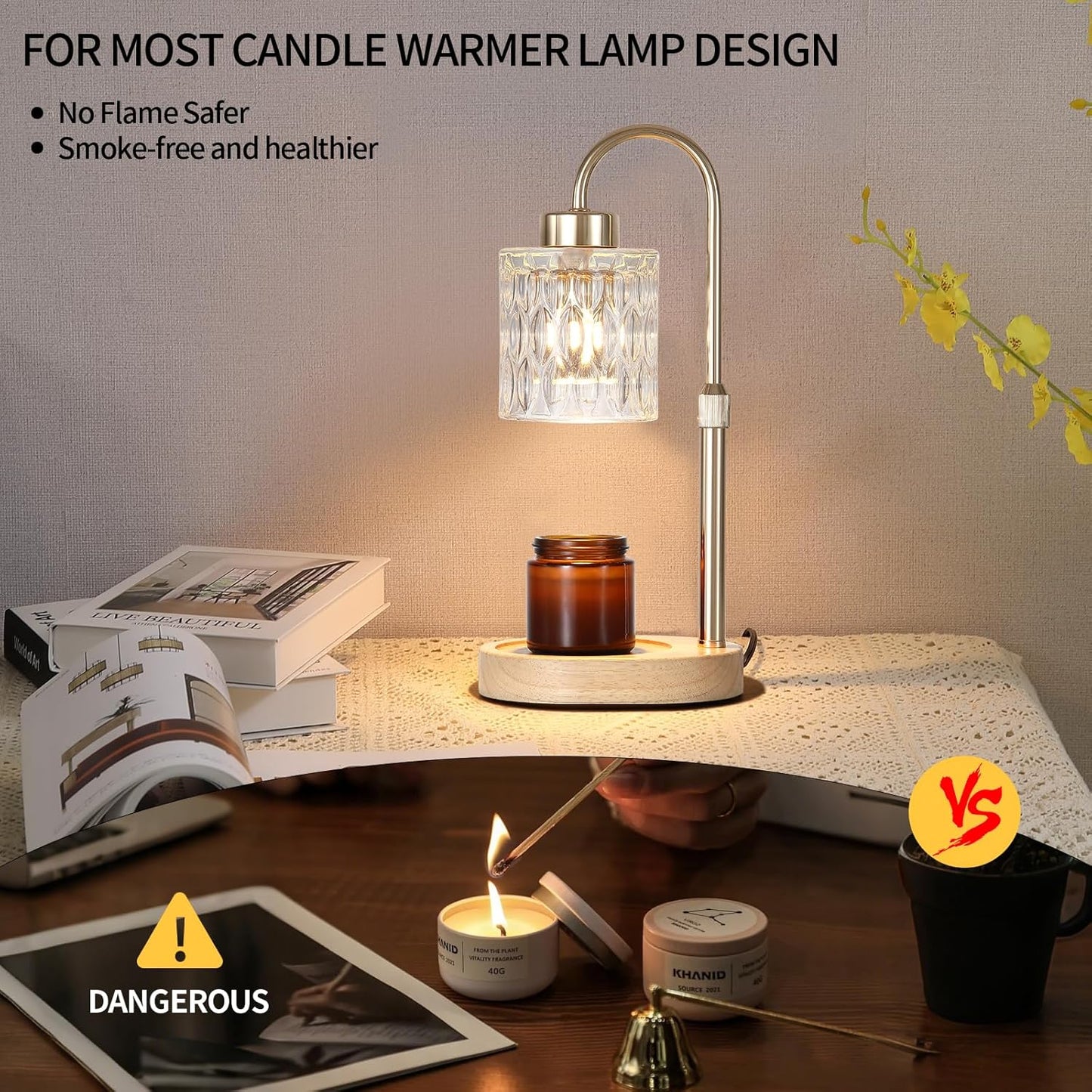 Gold Candle Warmer Lamp with Dimmer and Timer,Home Decor Lamp for Scented Jar,Electric Wax Melt