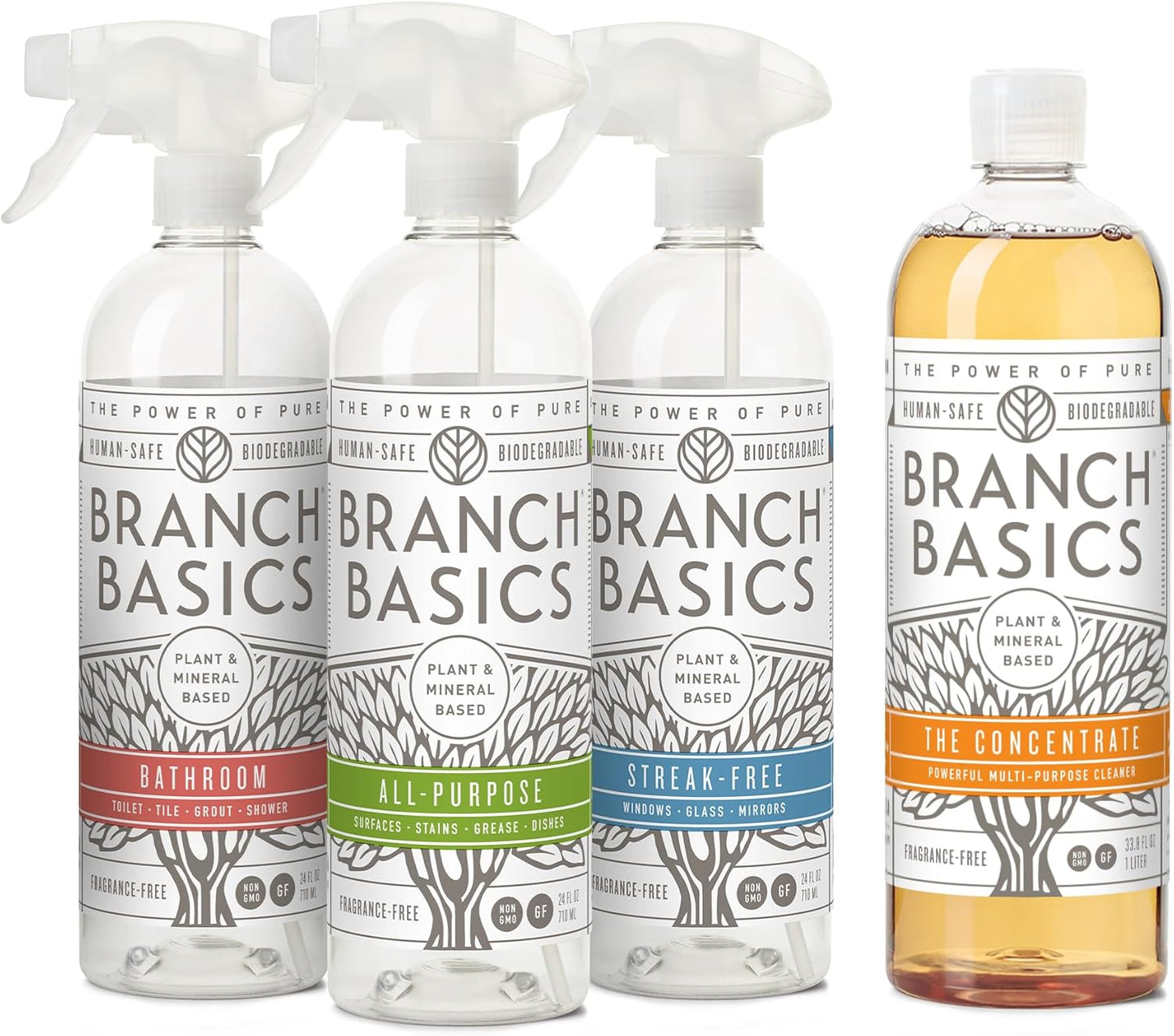 Branch Basics Cleaning Essentials Kit: All Purpose Spray, Glass Cleaner, and Bathroom Cleaner