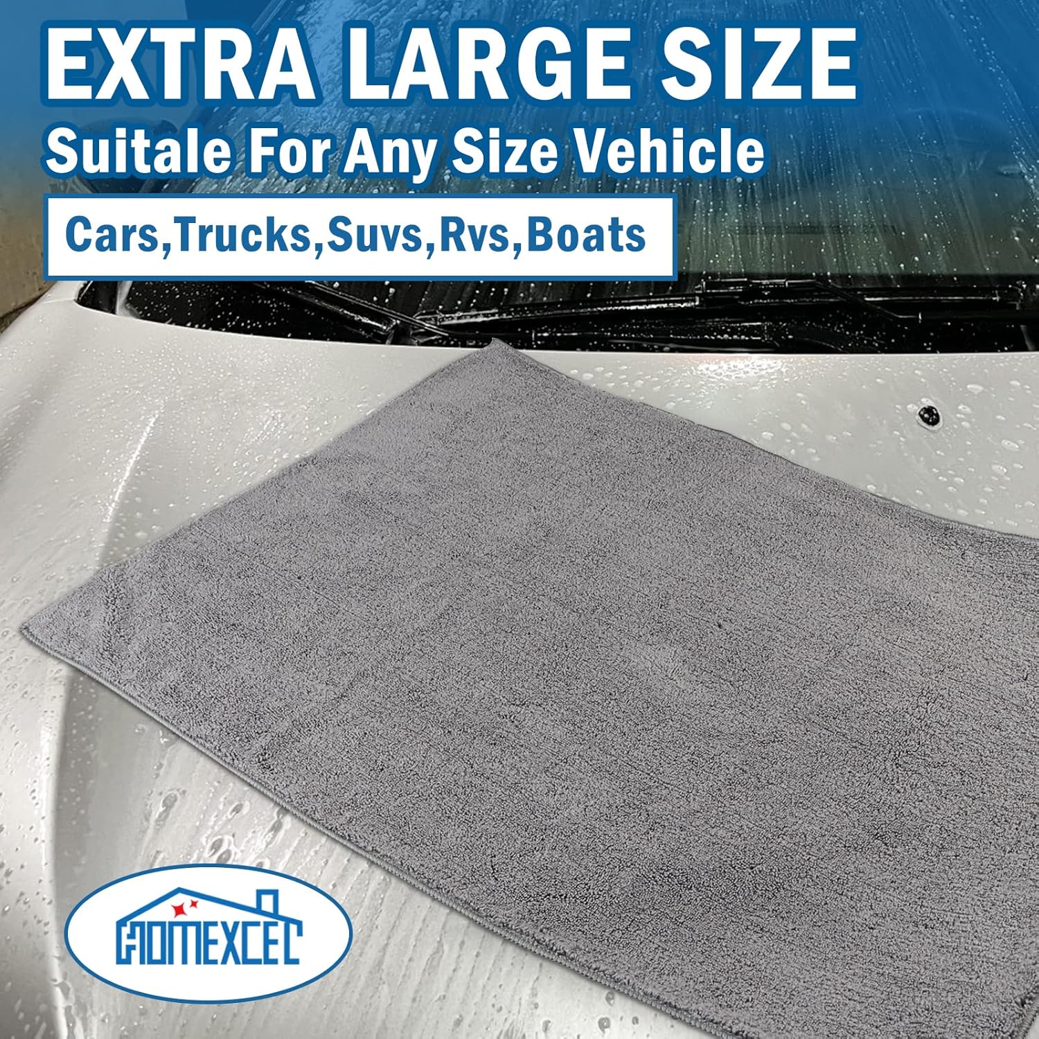 HOMEXCEL Professional Large Microfiber Car Drying Towels 2 Pack, Lint Free, Scratch Free, Highly