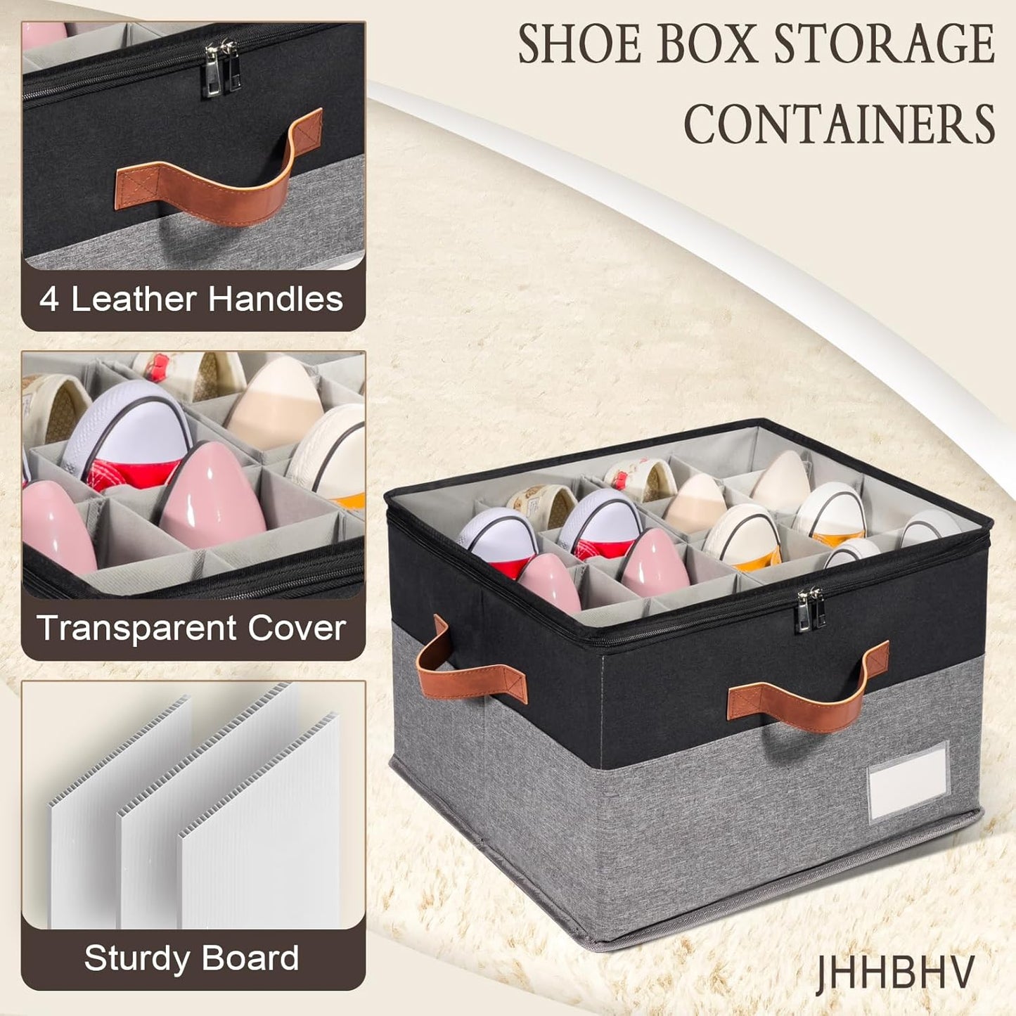 1 Pack Shoe Organizer for Closet, Adjustable Shoe Box Storage Containers, Large Foldable Shoe Bins