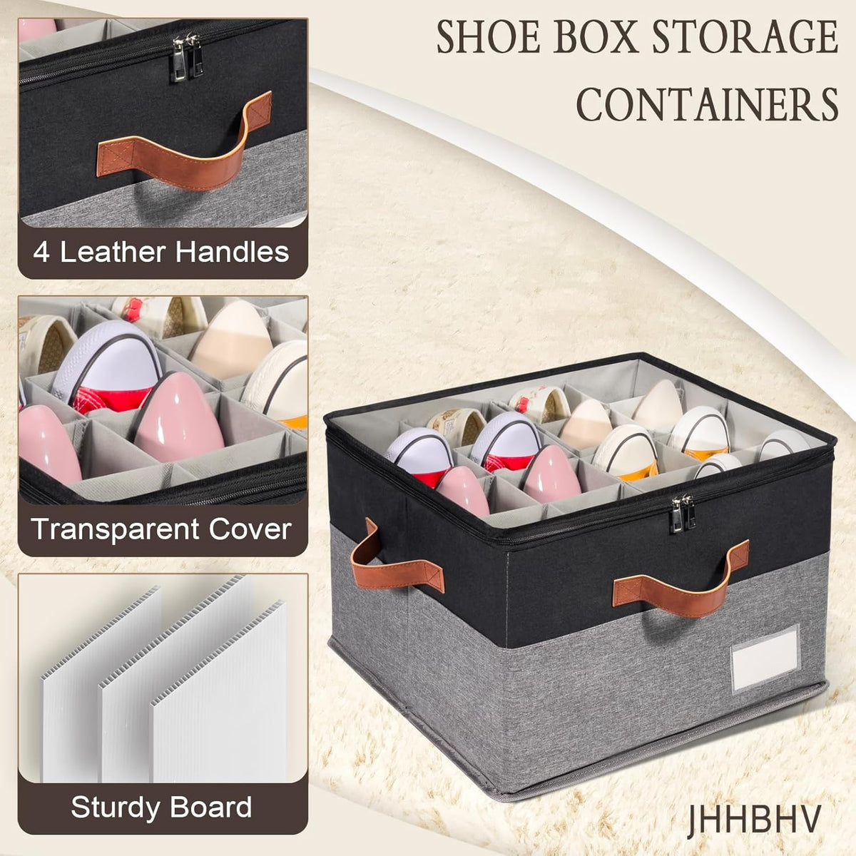 2 Pack Shoe Organizer for Closet, Adjustable Shoe Box Storage Containers, Large Foldable Shoe Bins