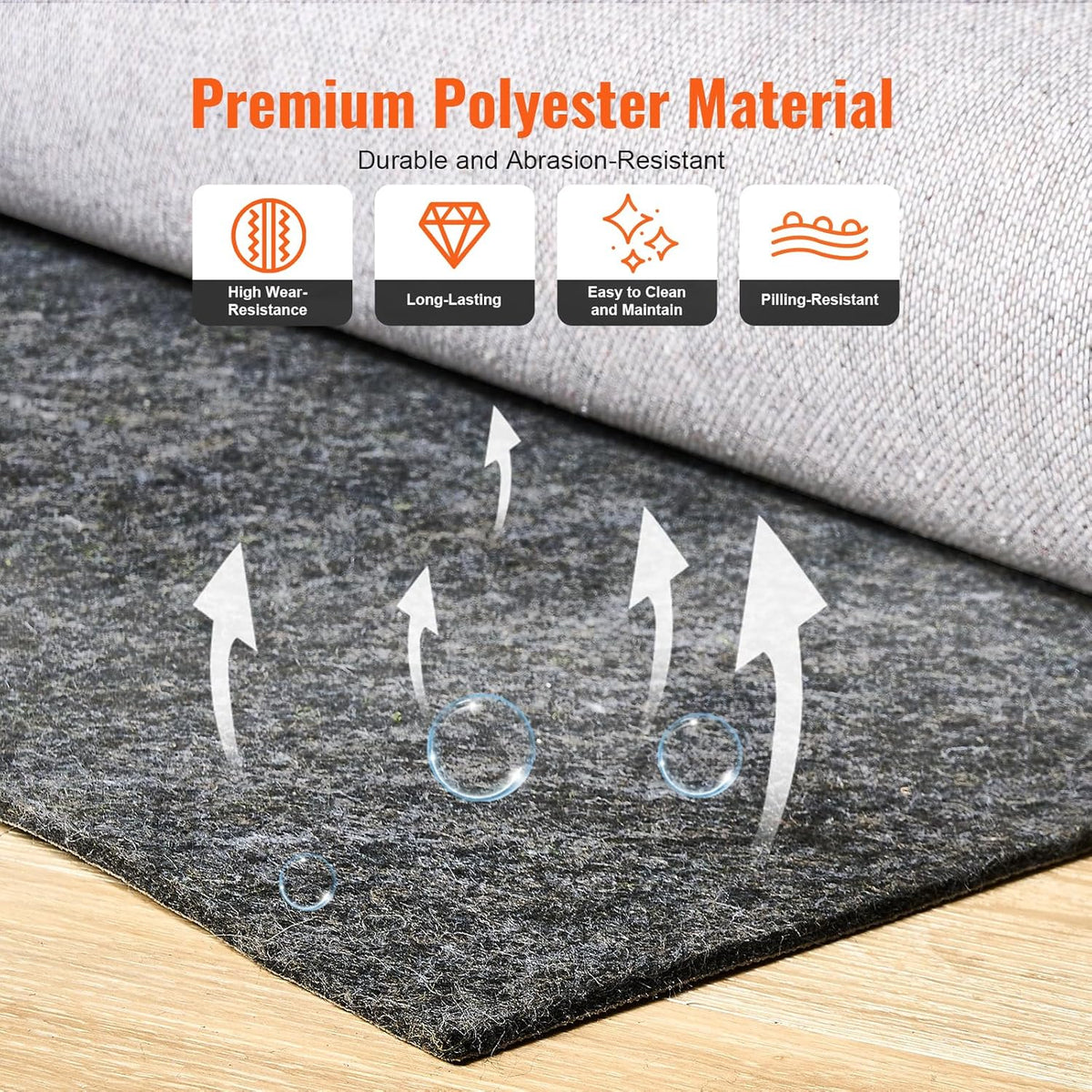 VEVOR Slip-Resistant Rug Pad, Protective Cushioning Carpet Pad, 2'x8' (7.87' Actual) - 1/4"Thick
