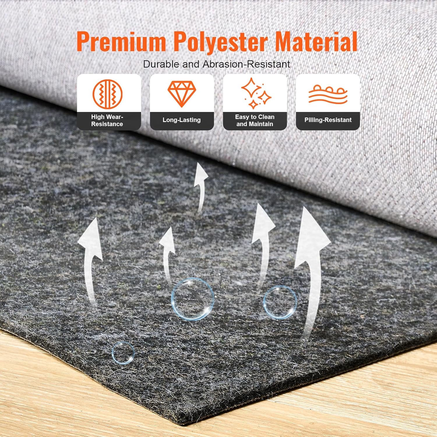 VEVOR - Slip-Resistant Rug Pad - Protective Cushioning Carpet Pad - 5' x 8' - 1/4" Thick - Dual