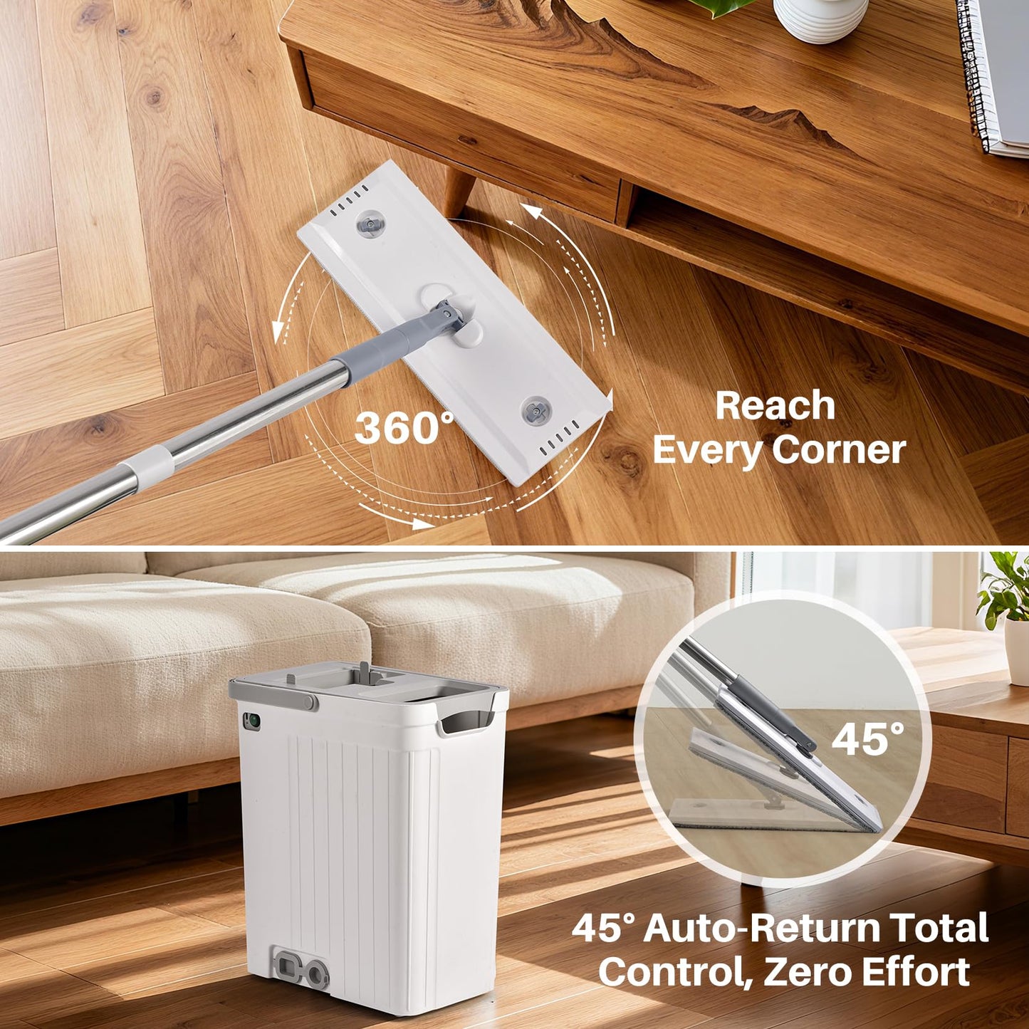 Veshiny Mop and Bucket Set, Flat Mop and Bucket System for Floor Cleaning