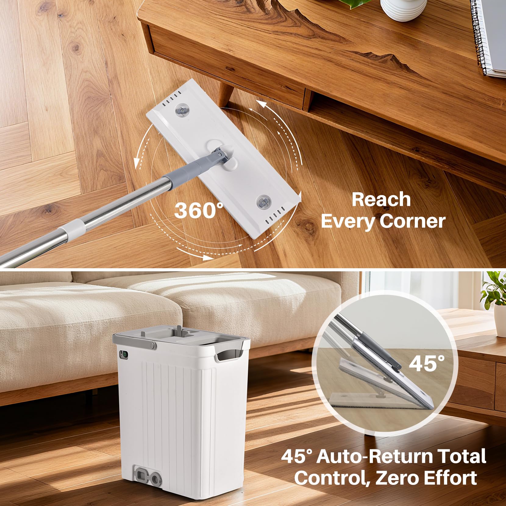 Veshiny Mop and Bucket Set, Flat Mop and Bucket System for Floor Cleaning