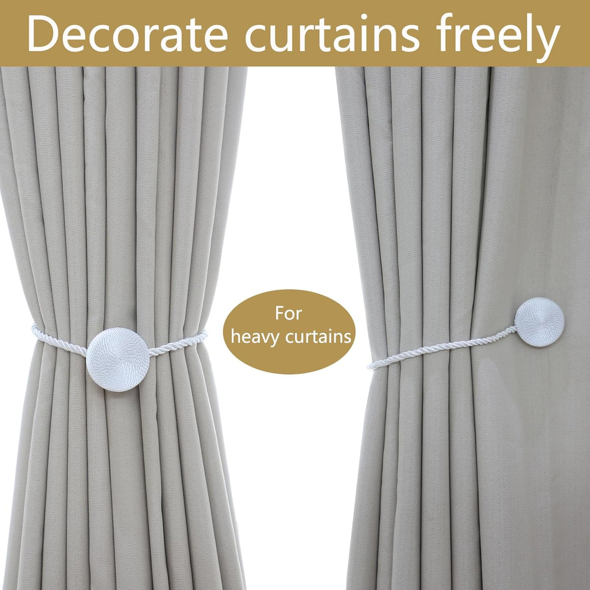 Magnetic Curtain Tiebacks - 12mm Magnetic Tie Backs for Curtains, Heavy Duty No Drill Curtain