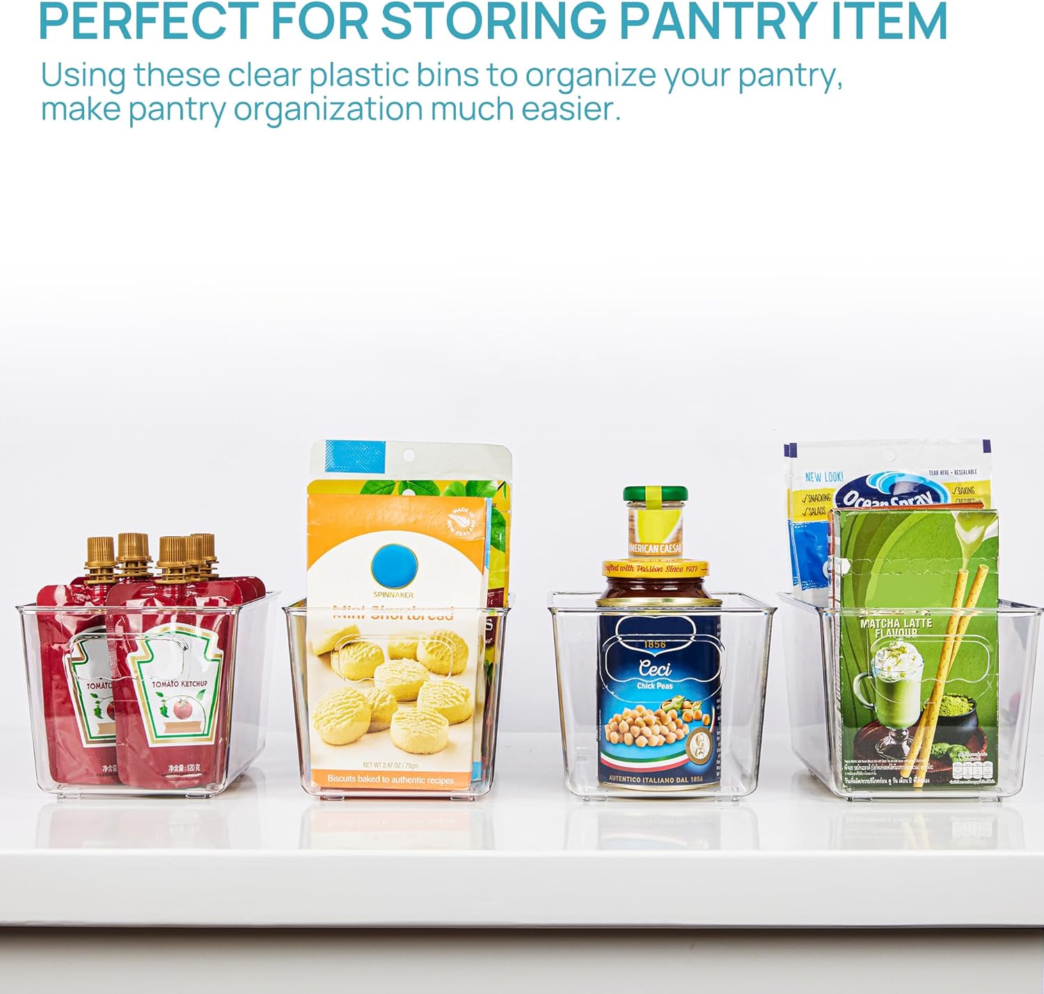 Vtopmart Clear Plastic Pantry Organizer Bins, 6 PCS Food Storage Bins with Handle for Refrigerator