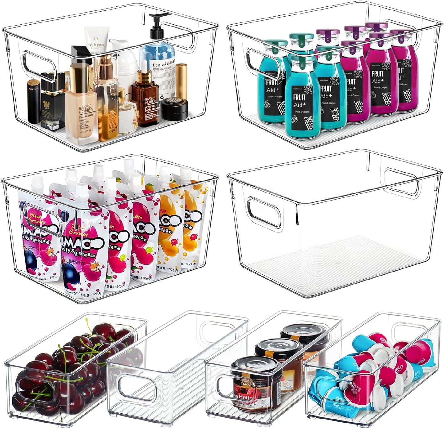 Set Of 8 Clear Pantry Organizers Bin, 4 Large and 4 Small Stackable Organizing Bins for Pantry