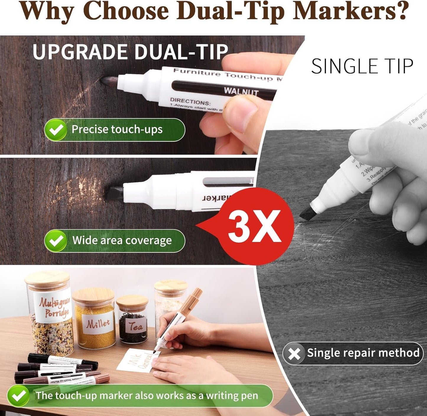 Dual Tip Furniture Markers Touch Up,Upgrade 13 Pcs Wood Markers Furniture Repair Kit,Touch Up Paint