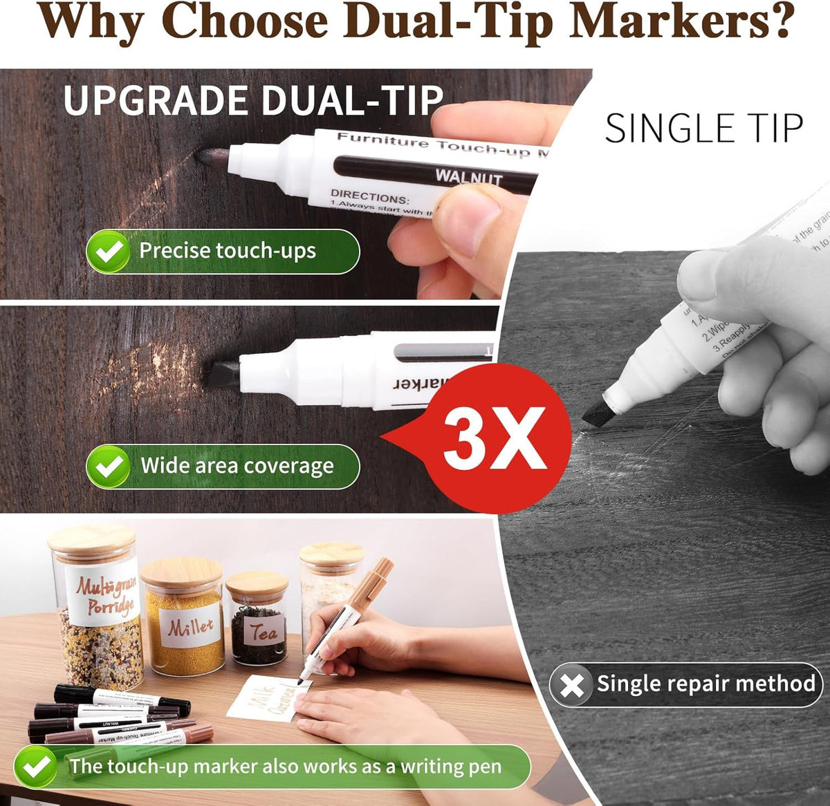 Dual Tip Furniture Markers Touch Up,Upgrade 13 Pcs Wood Markers Furniture Repair Kit,Touch Up Paint
