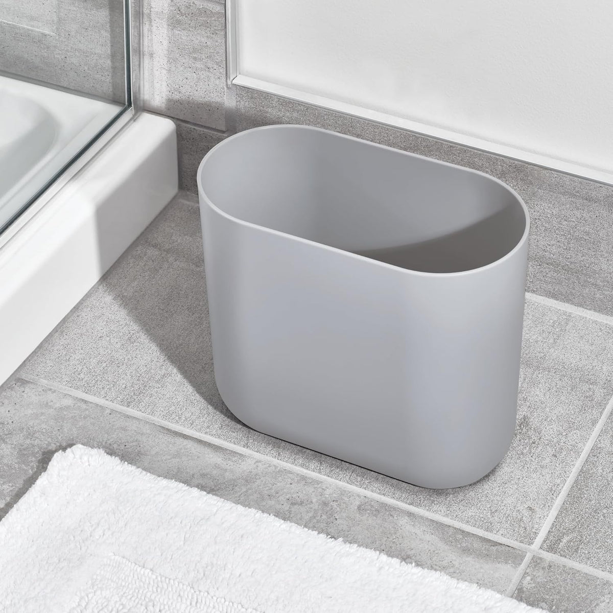 iDesign Cade Oval Slim Trash, Compact Waste Basket Garbage Can for Bathroom, Bedroom, Home Office