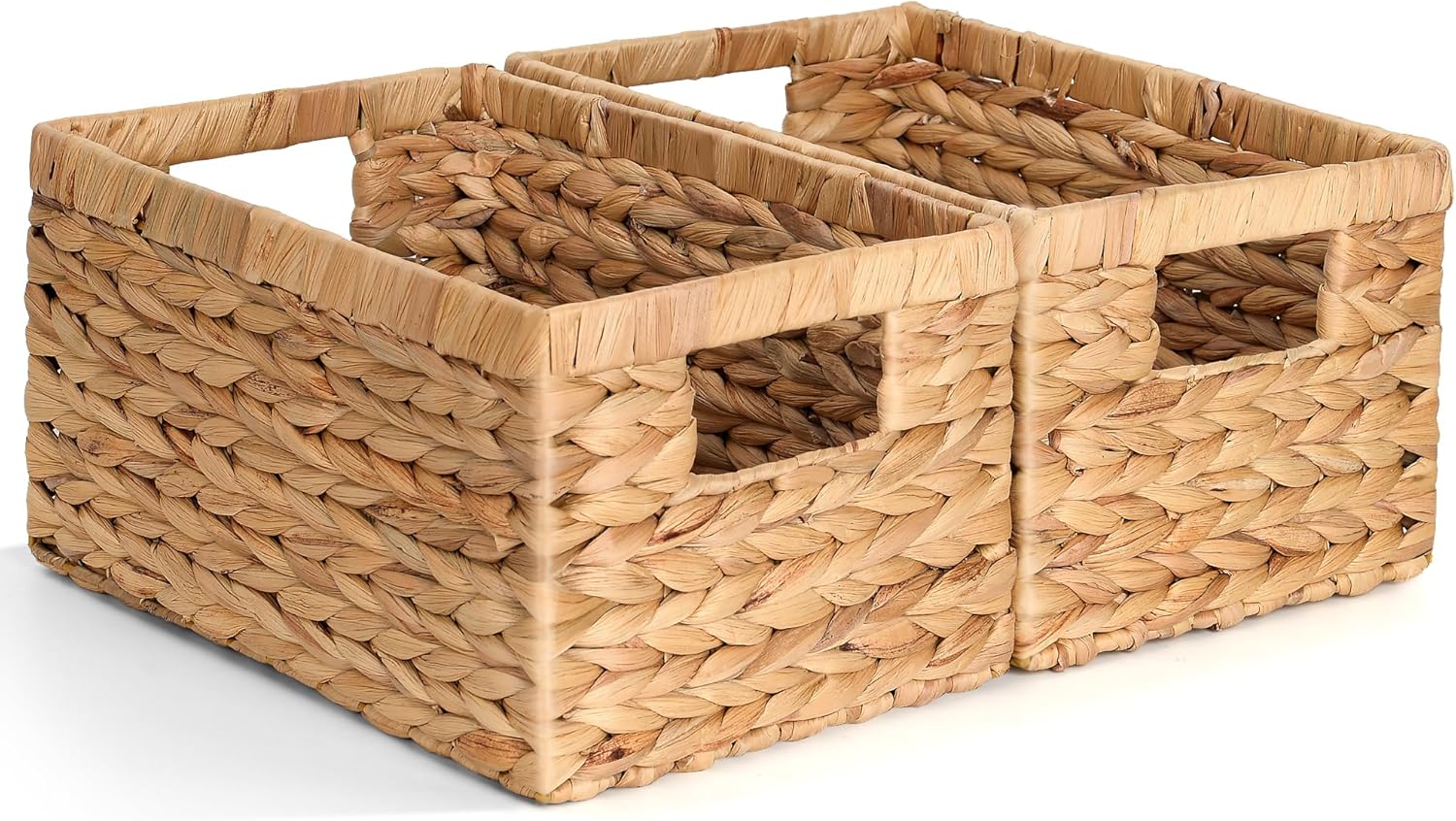 Set of 2 Wicker Shelf Storage Baskets for Organizing - Natural Durable Water Hyacinth Woven Basket