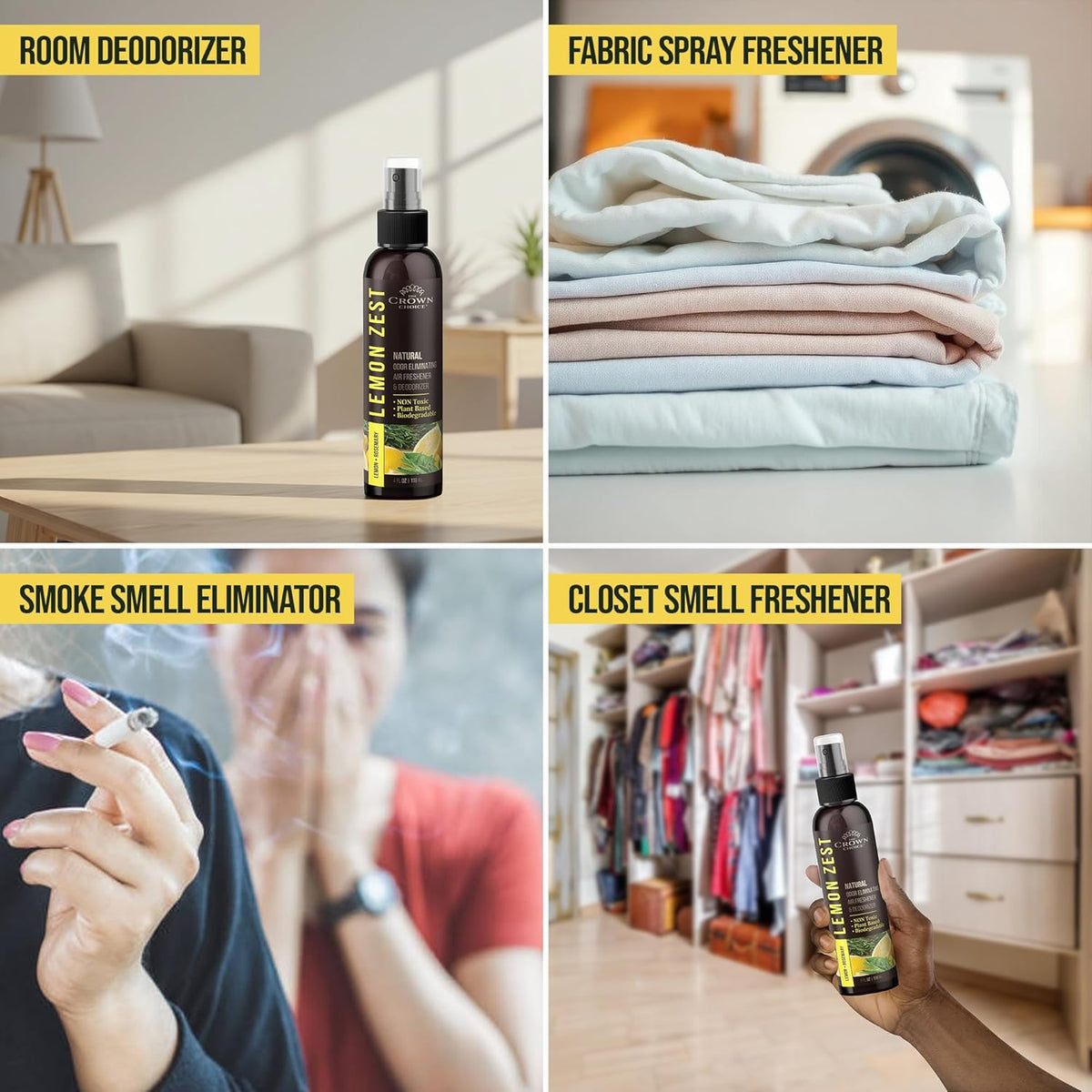 Non-Toxic Odor Eliminator, Natural Citrus Lemon Zest Air Freshener Spray for Home, Room, Closet &