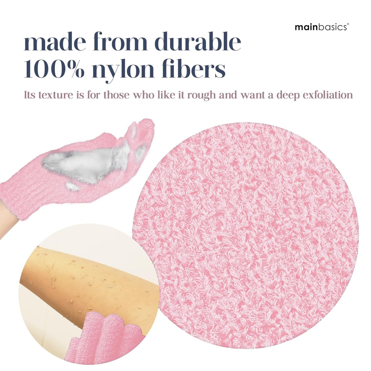 MainBasics Deep Cleansing Exfoliating Bath Gloves - Heavy-Textured Nylon Shower Scrub for Dead Skin