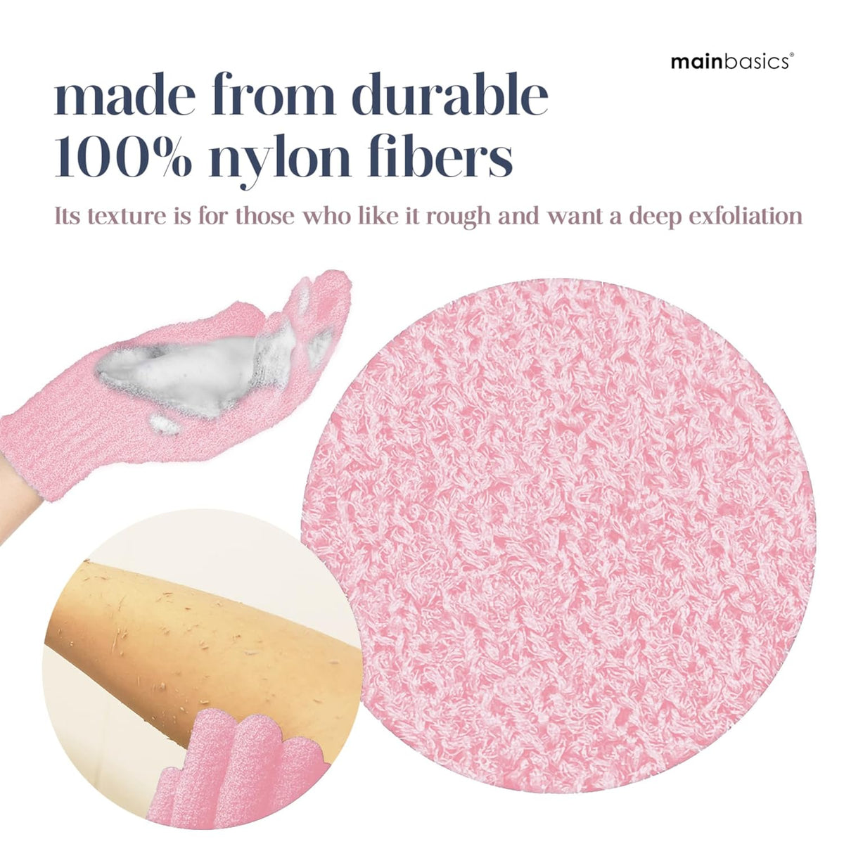 MainBasics Deep Cleansing Exfoliating Bath Gloves - Heavy-Textured Nylon Shower Scrub for Dead Skin