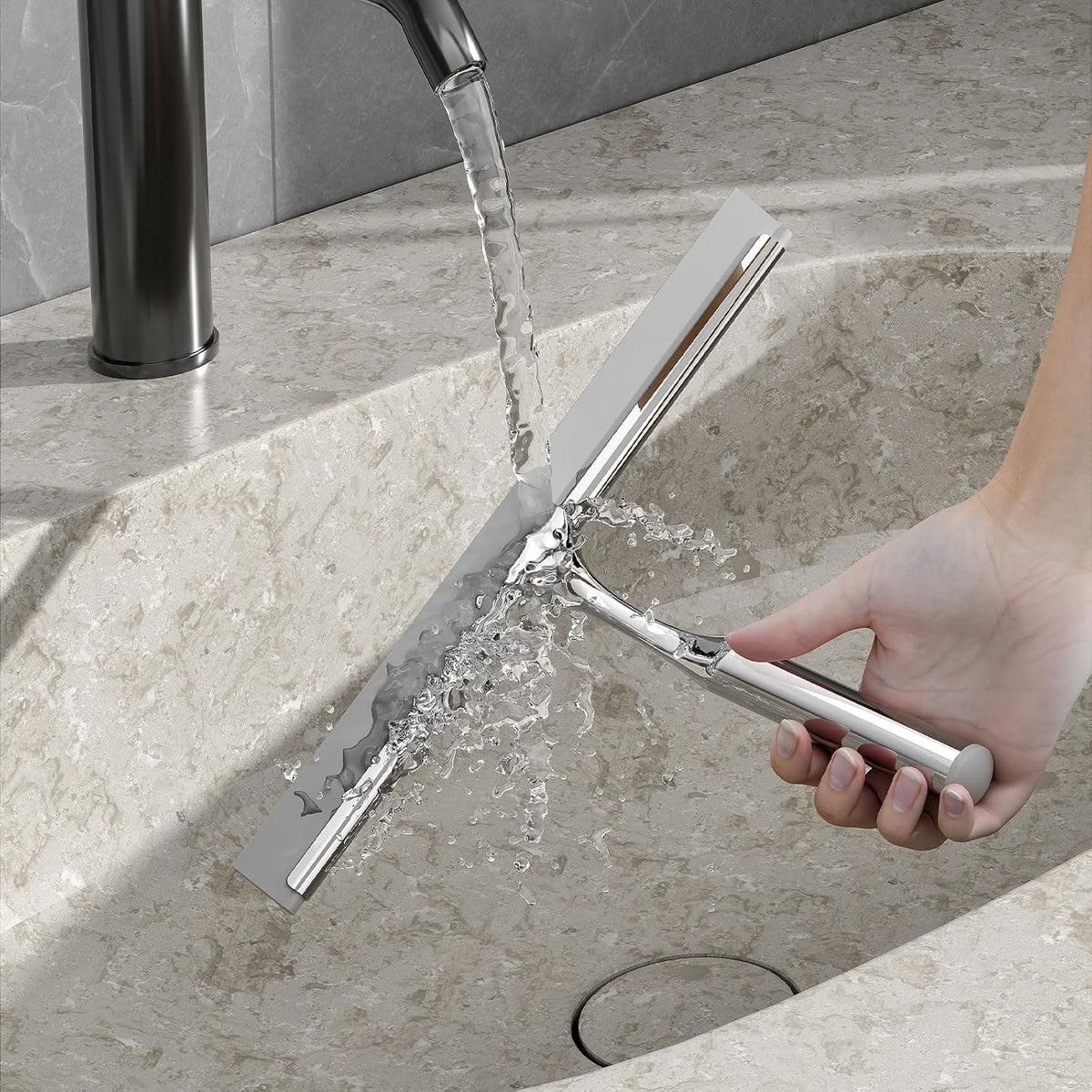 Shower Squeegee for Glass Doors, Stainless Steel Shower Squeegee for Bathroom, Window and Tiles