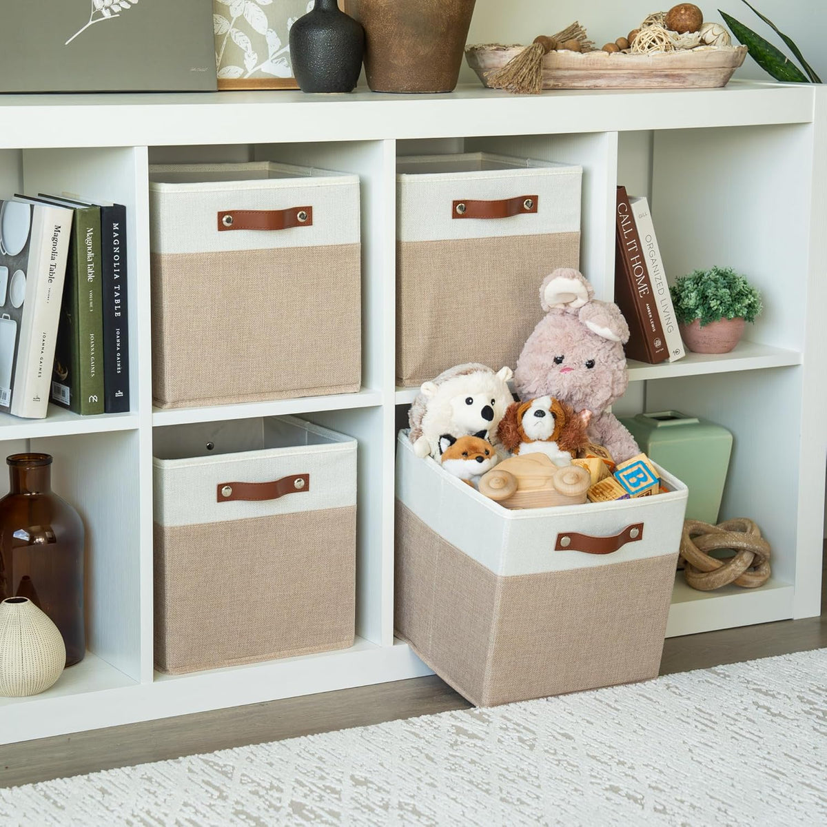 OrganiHaus 11x11 Fabric Cubes Storage Bins Set of 4, Foldable Collapsible Fabric Storage Bins for
