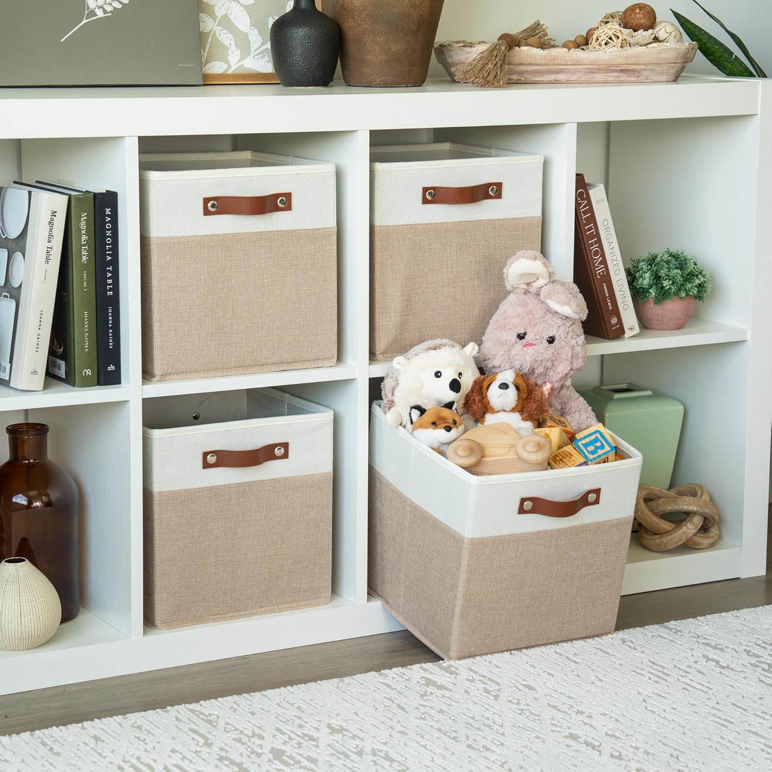 OrganiHaus 11x11 Fabric Cubes Storage Bins Set of 4, Foldable Collapsible Fabric Storage Bins for