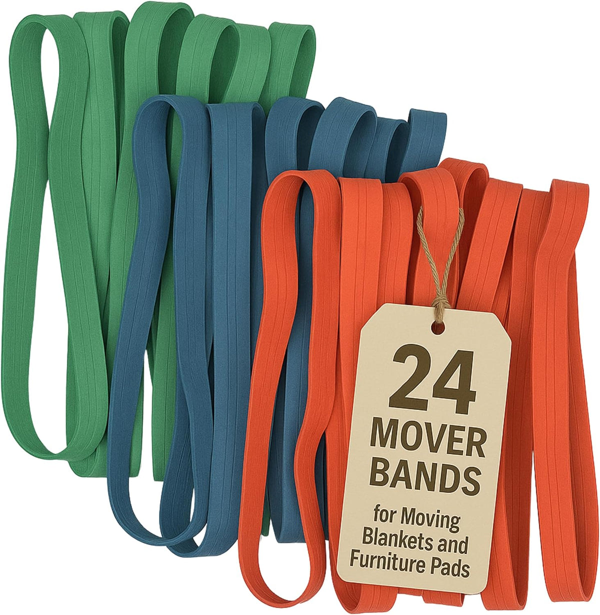 24 Pack Moving Blanket Rubber Bands - Heavy Duty Extra Large Packing Bands for Moving Blankets and
