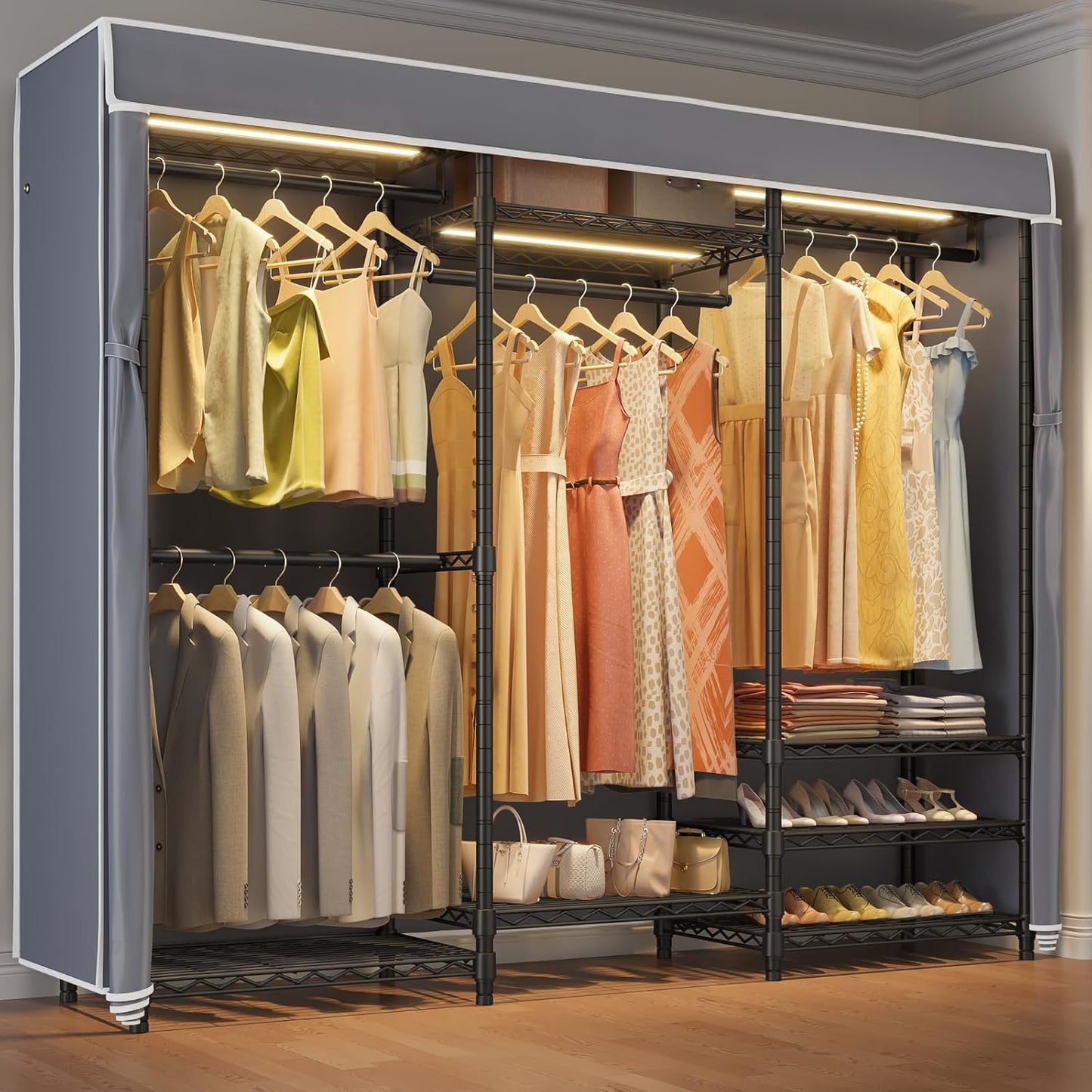 VIPEK V5LC Garment Rack Heavy Duty Covered Clothes Rack with Dimmable LED Lights, 3000K Warm White
