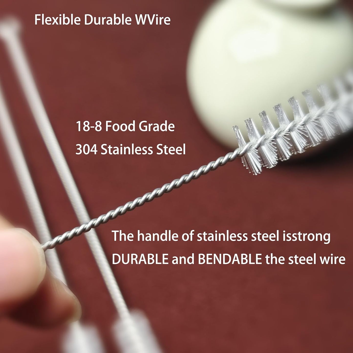Straw Cleaner Brush Extend 10inch, Straw Brush Cleaner with Nylon Bristles, Reusable Straw Cleaner