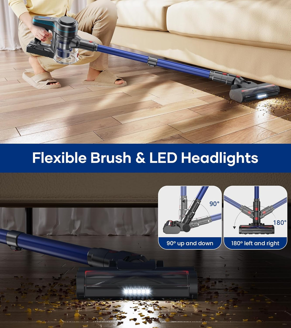 NADALY Cordless Vacuum Cleaner for Home, 8-in-1 Powerful Stick Vacuum Cordless with 45Mins Runtime
