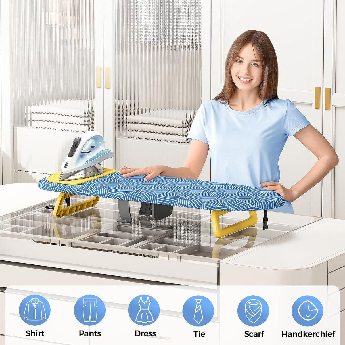 KINGBOARD Tabletop Ironing Board, Small Ironing Board with Iron Holder, Foldable Mini Iron Board