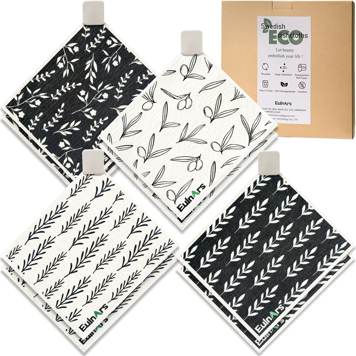 Swedish Dishcloths for Kitchen, 8 Pack Flower Reusable Paper Towels Washable, Non-Scratch Swedish