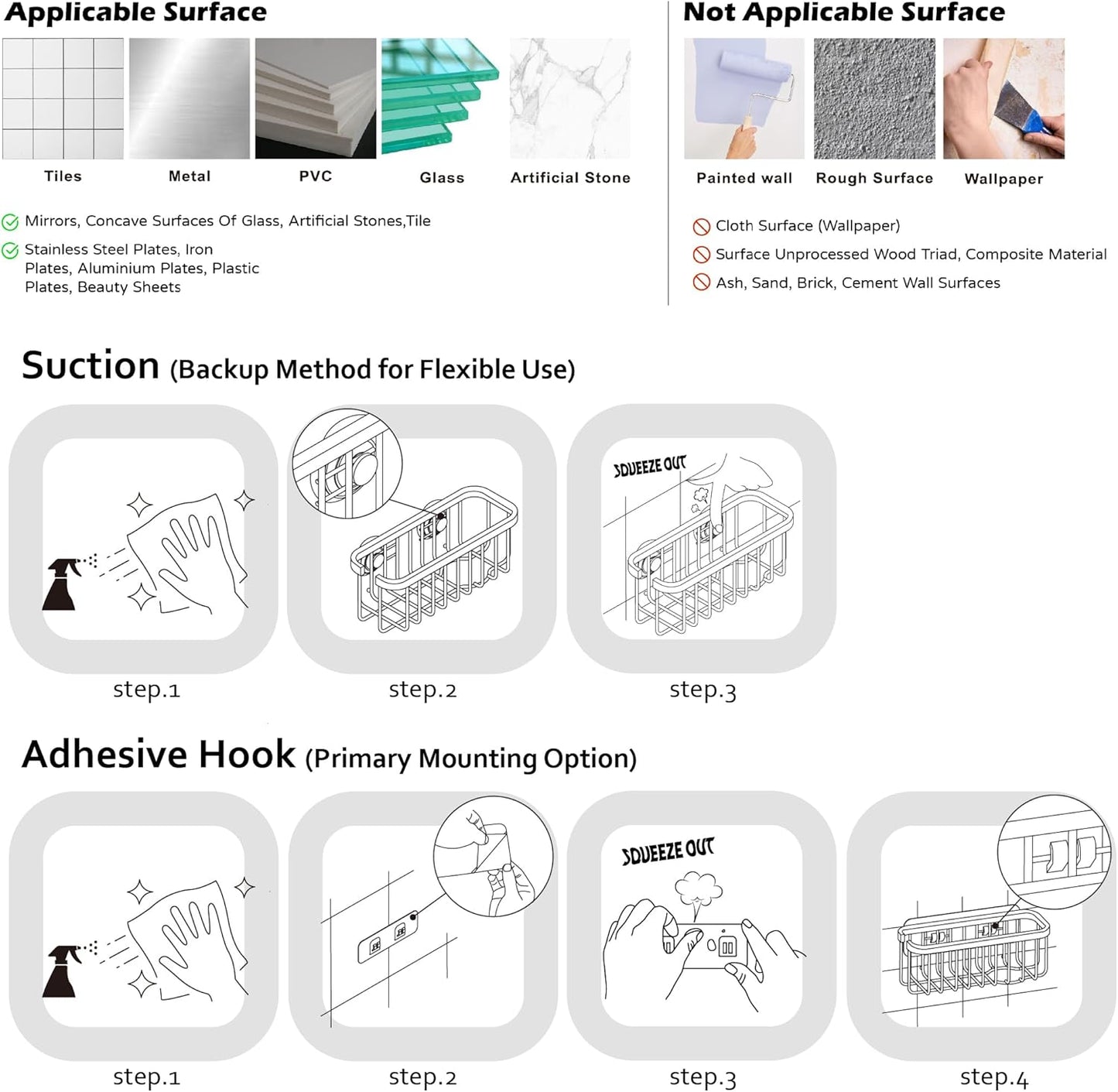 SunnyPoint NeverRust Deluxe Kitchen & Bathroom Sink Sponge Holder Organizer with Adhesive Mount